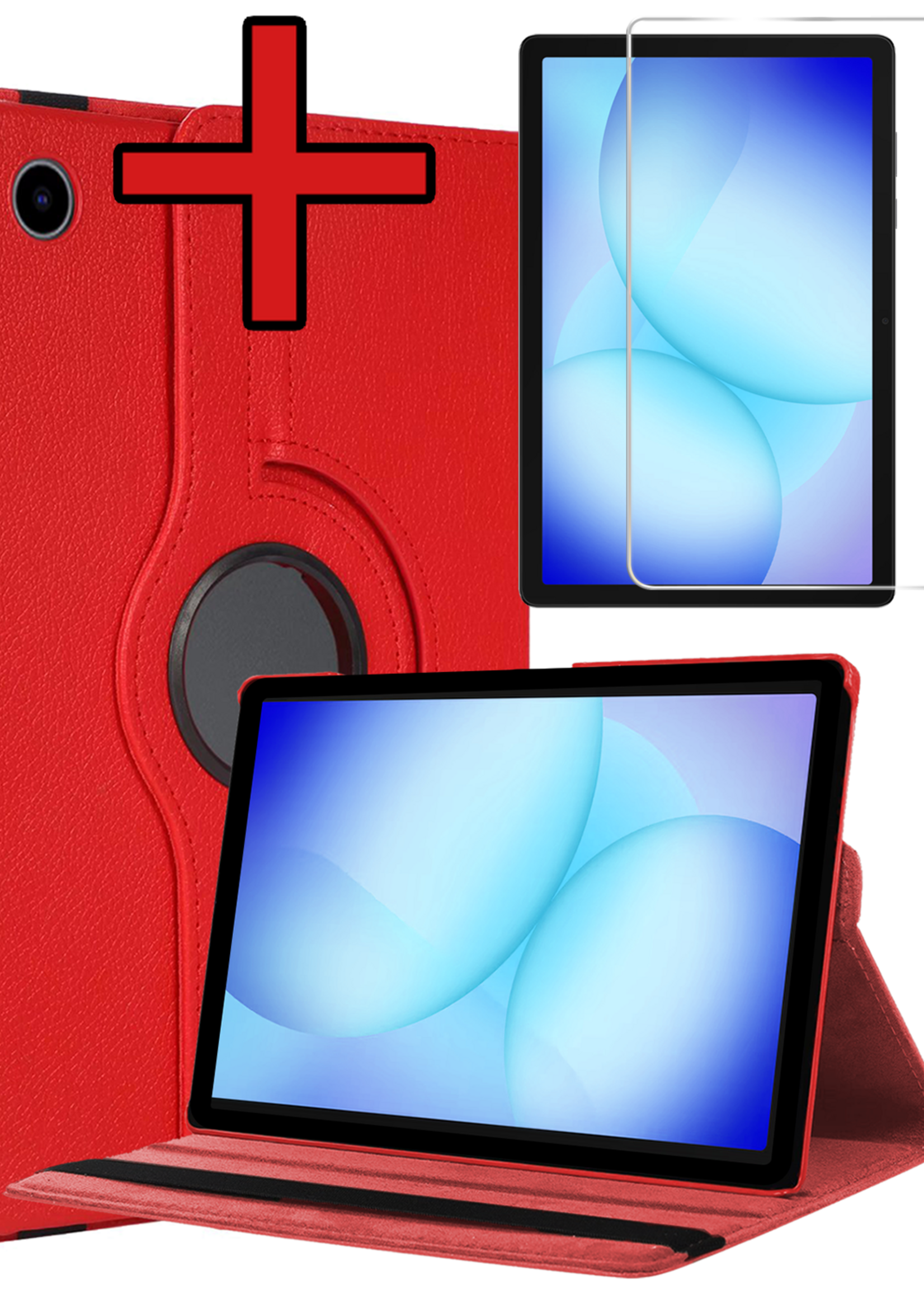 BTH BTH Samsung Galaxy Tab A9 Plus Hoes Draaibaar Met Screenprotector - Rood
