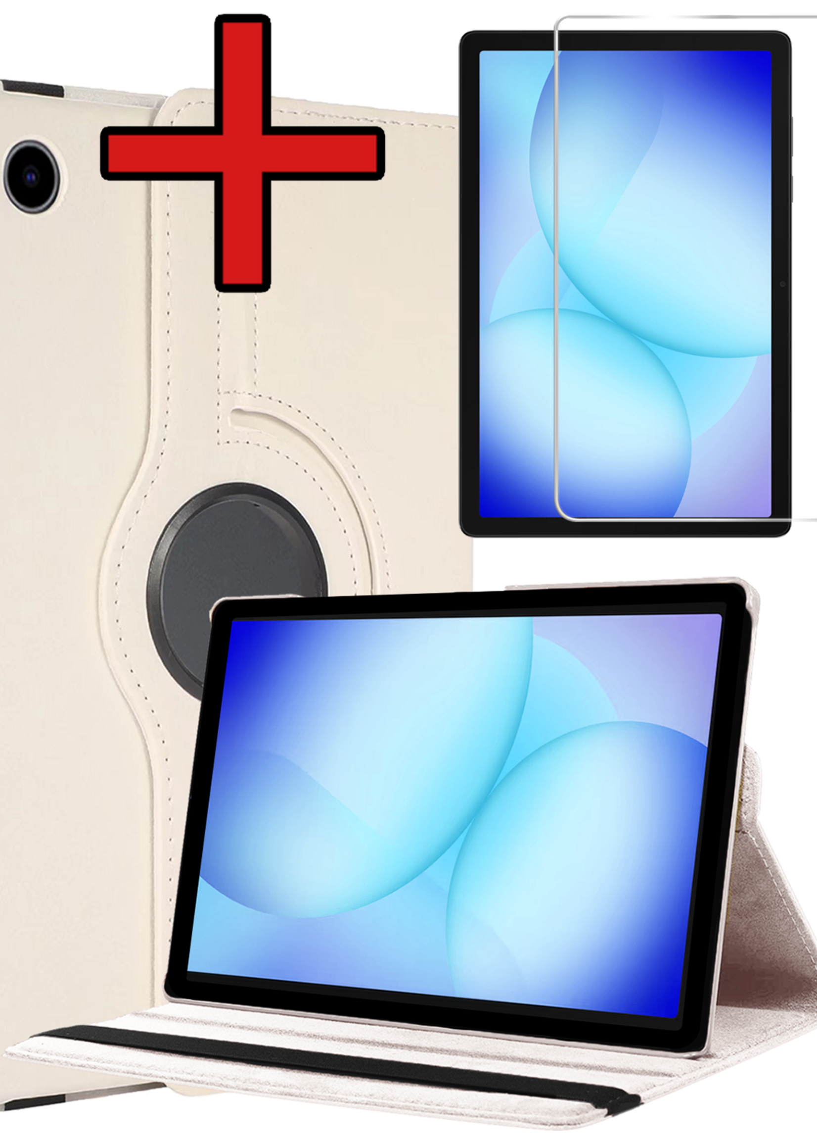 BTH BTH Samsung Galaxy Tab A9 Plus Hoes Draaibaar Met Screenprotector - Wit