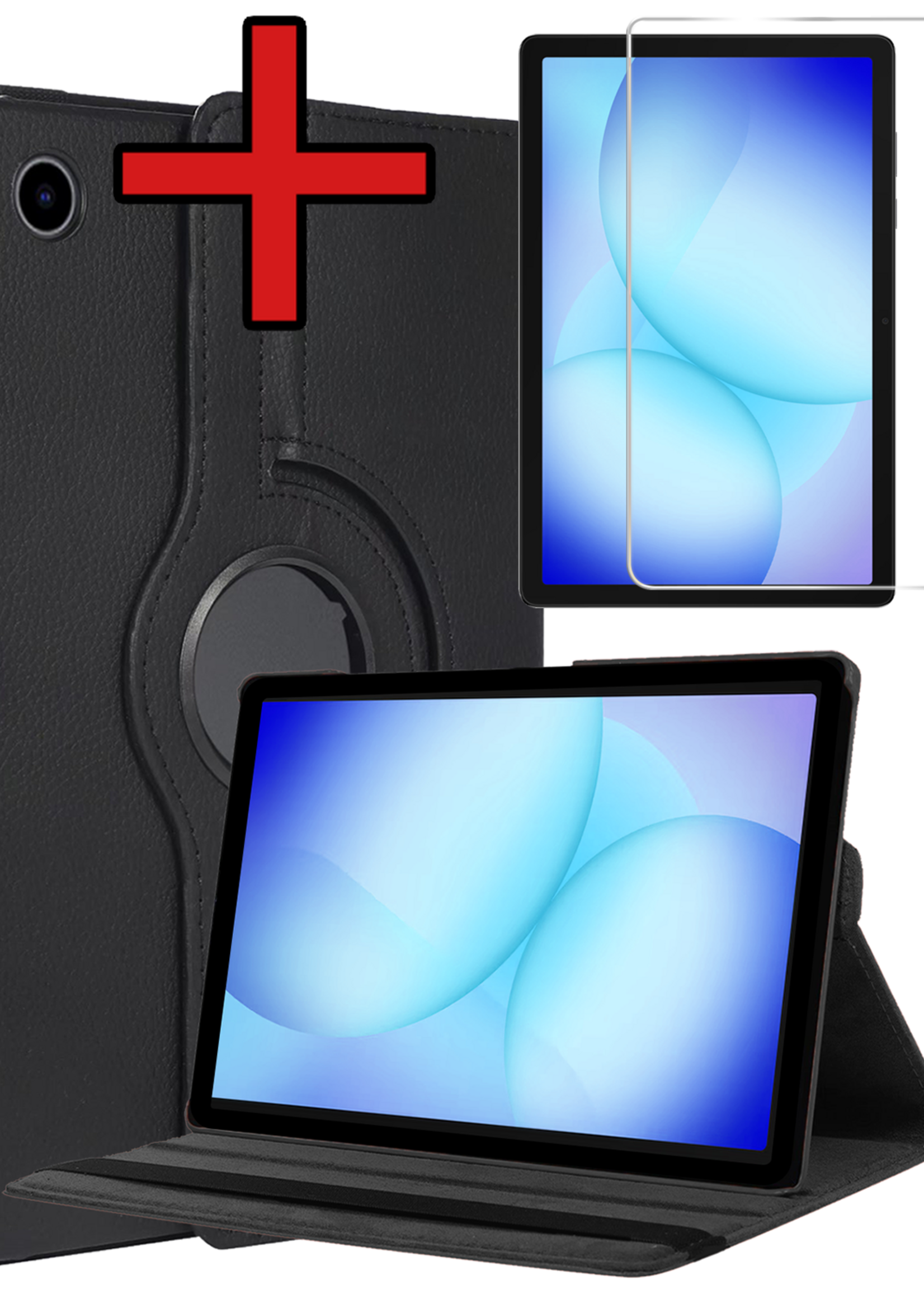 BTH BTH Samsung Galaxy Tab A9 Plus Hoes Draaibaar Met Screenprotector - Zwart