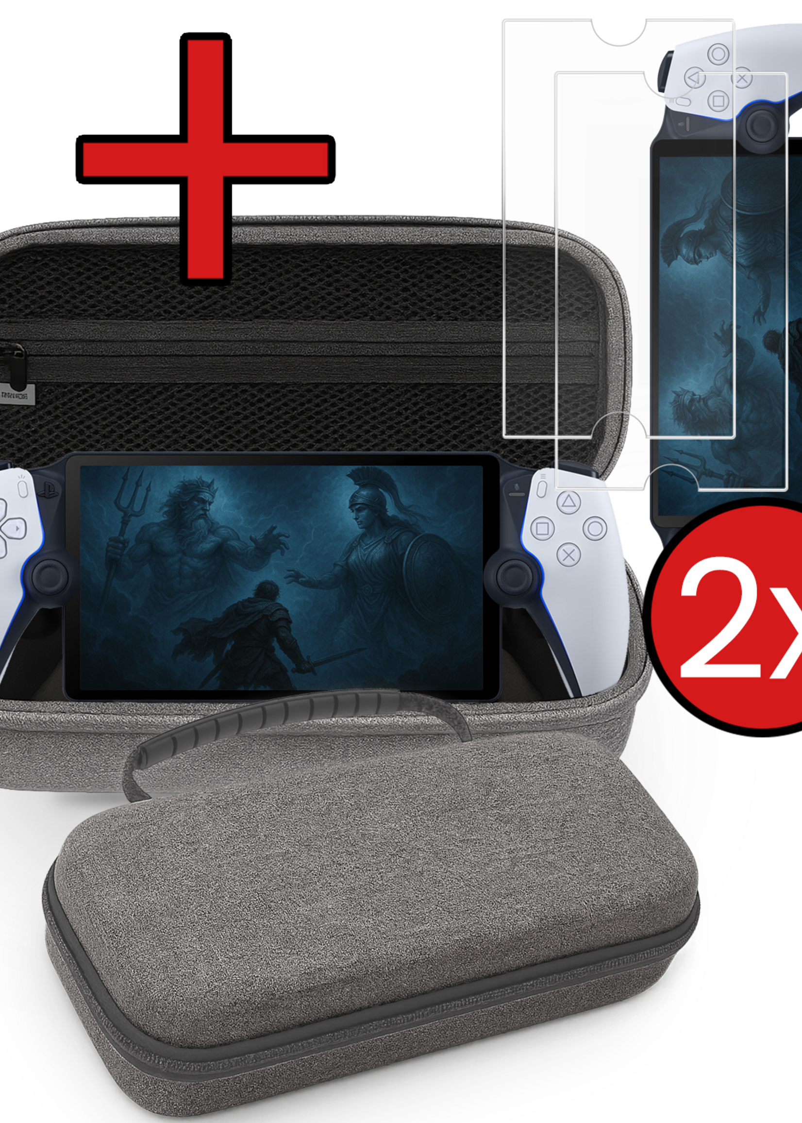 BTH BTH Sony PlayStation Portal Remote Player Hoesje Handvat Met 2x Screenprotector - Grijs