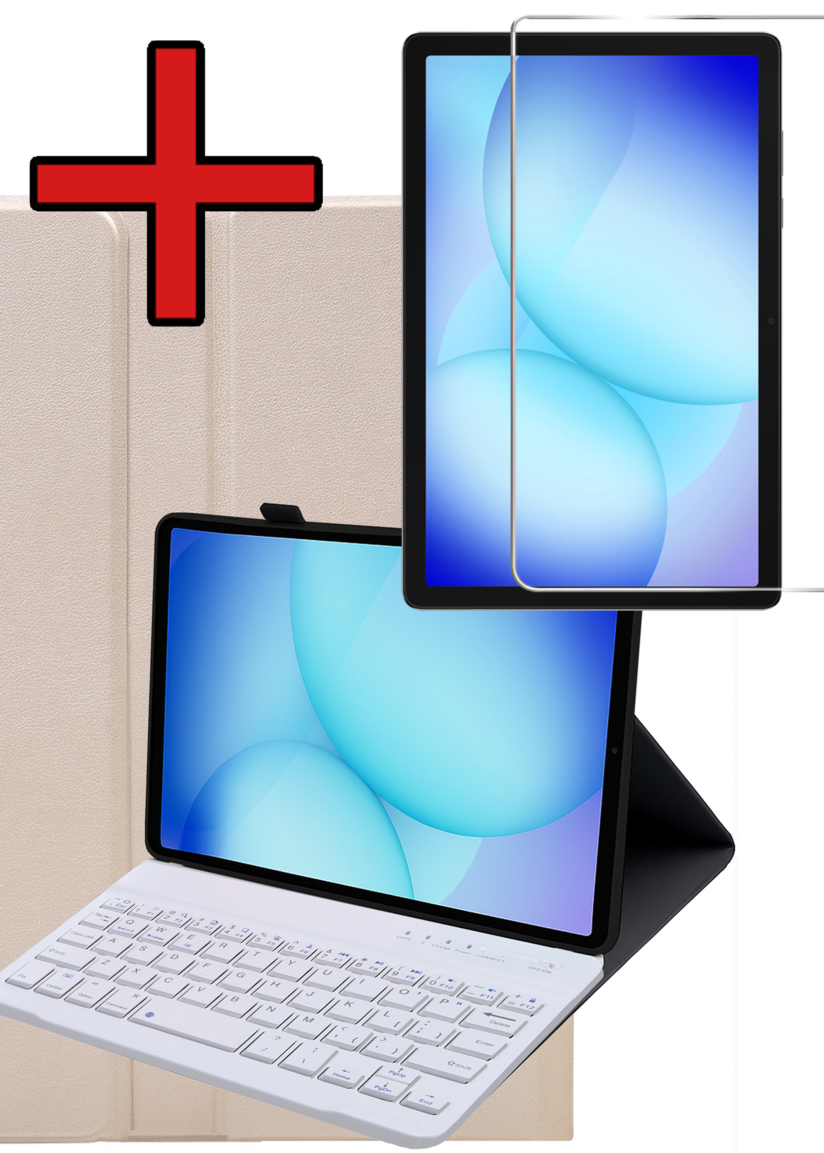 BTH BTH Samsung Galaxy Tab A11 Plus Toetsenbordhoes Met Screenprotector - Goud