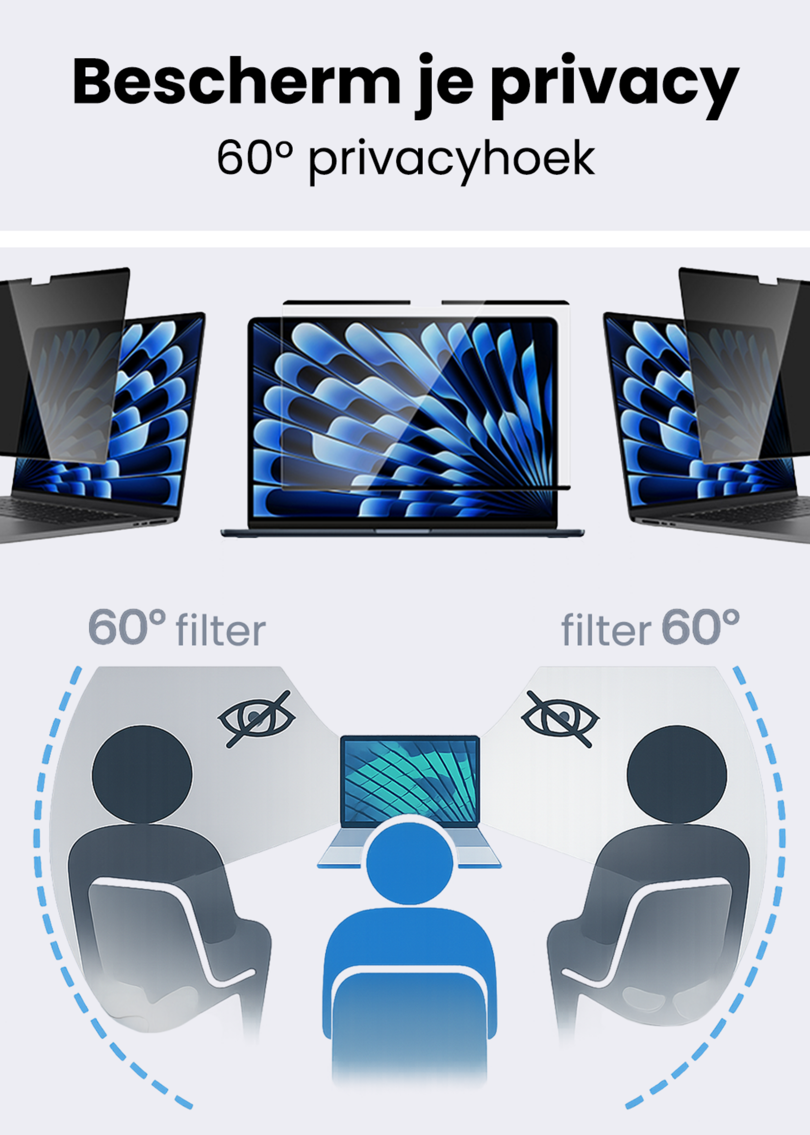 BTH BTH MacBook 15,3 Inch Privacy Screenprotector - 3 PACK