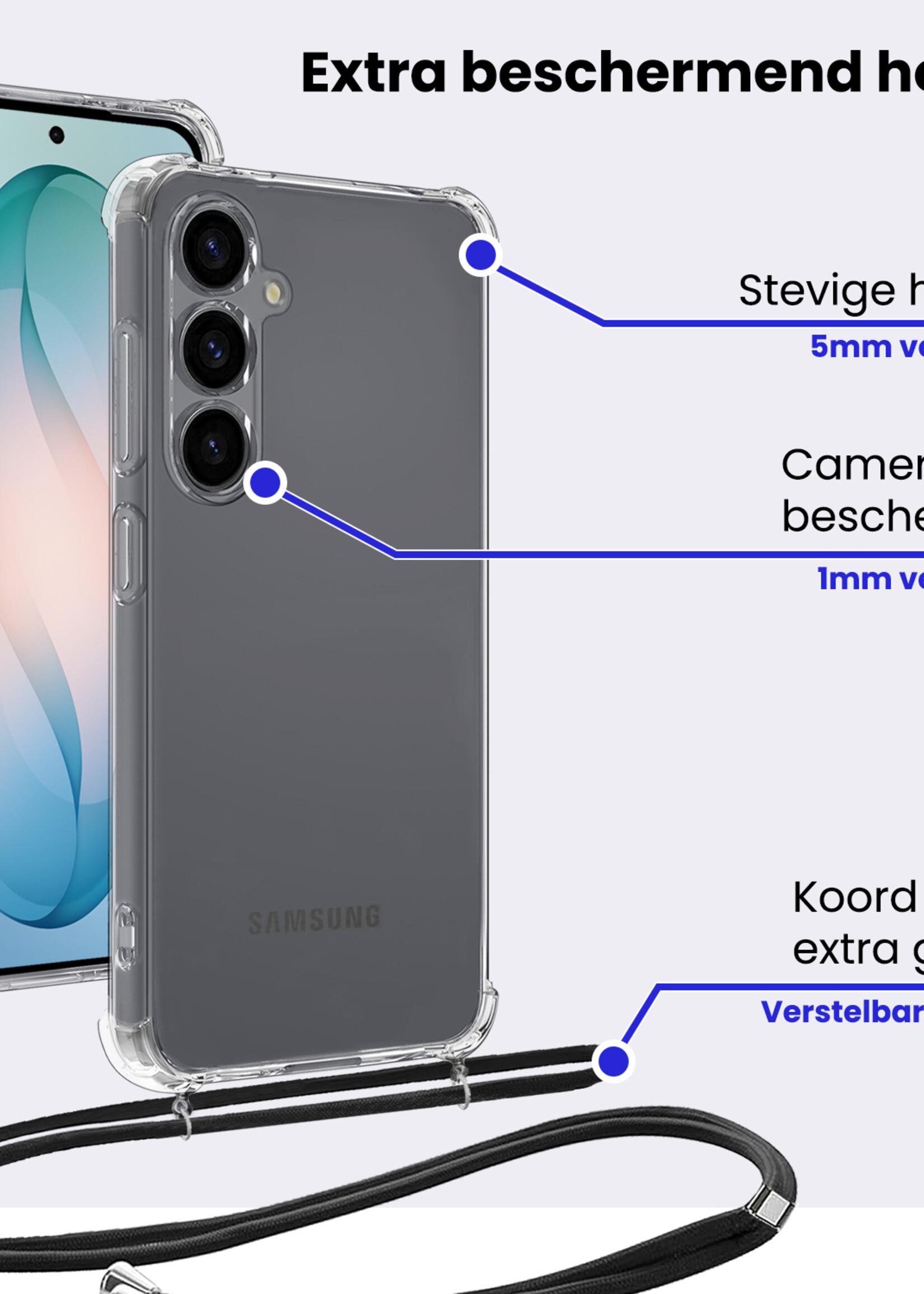 BTH BTH Samsung Galaxy S26 Hoesje Transparant Shockproof Met Zwart Koord