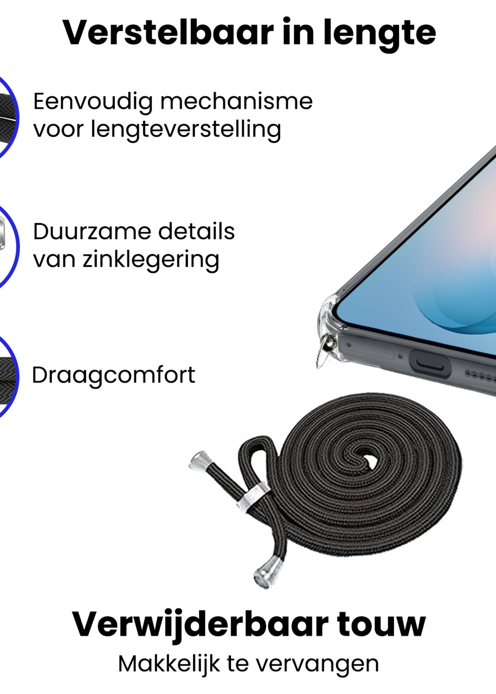 BTH BTH Samsung Galaxy S26 Hoesje Transparant Shockproof Met Zwart Koord
