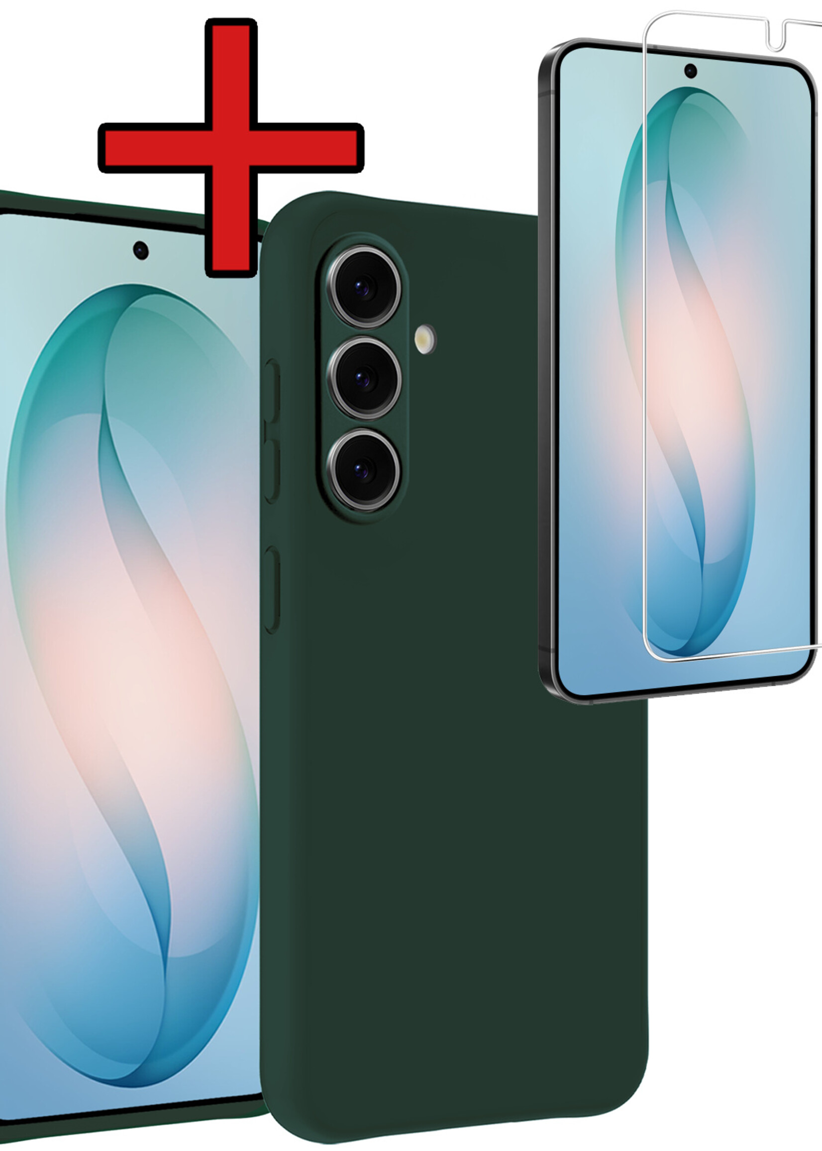 BTH BTH Samsung Galaxy S26 Hoesje Siliconen Met Screenprotector - Donkergroen