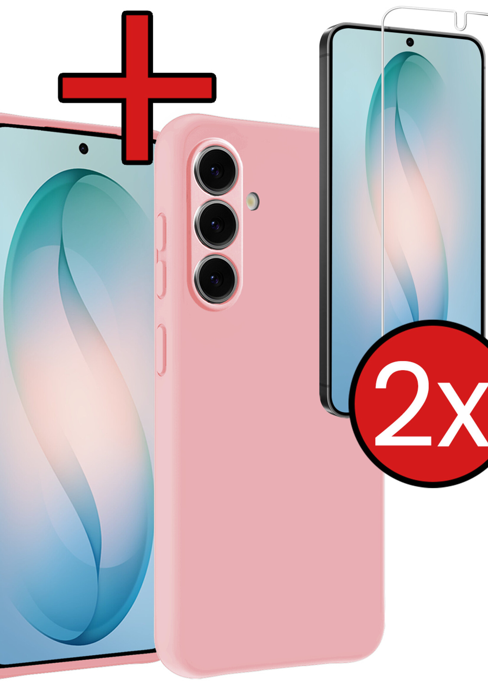 BTH BTH Samsung Galaxy S26 Hoesje Siliconen Met 2x Screenprotector - Lichtroze