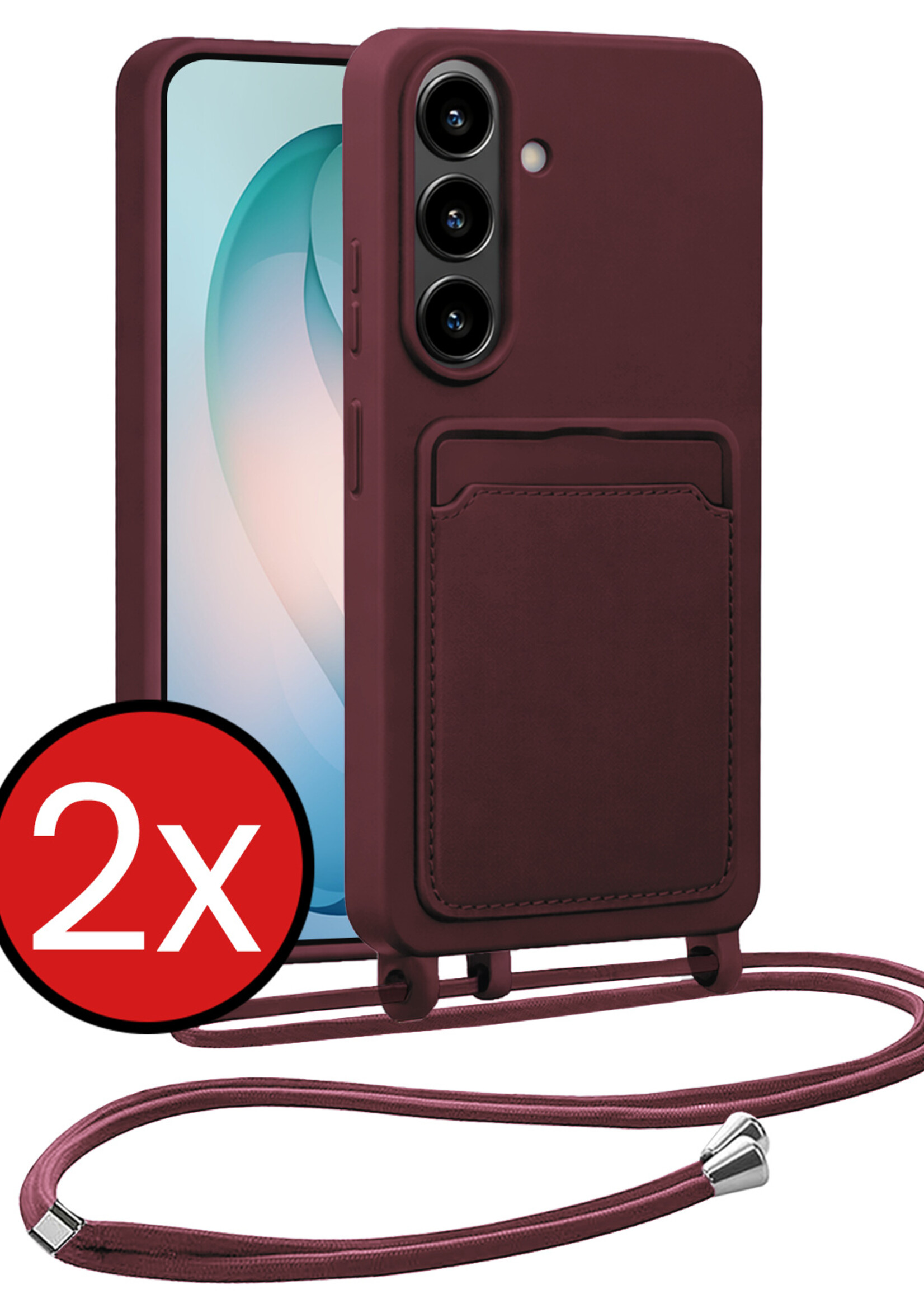 BTH BTH Samsung Galaxy S26 Hoesje Pashouder met Koord - Aubergine - 2 PACK