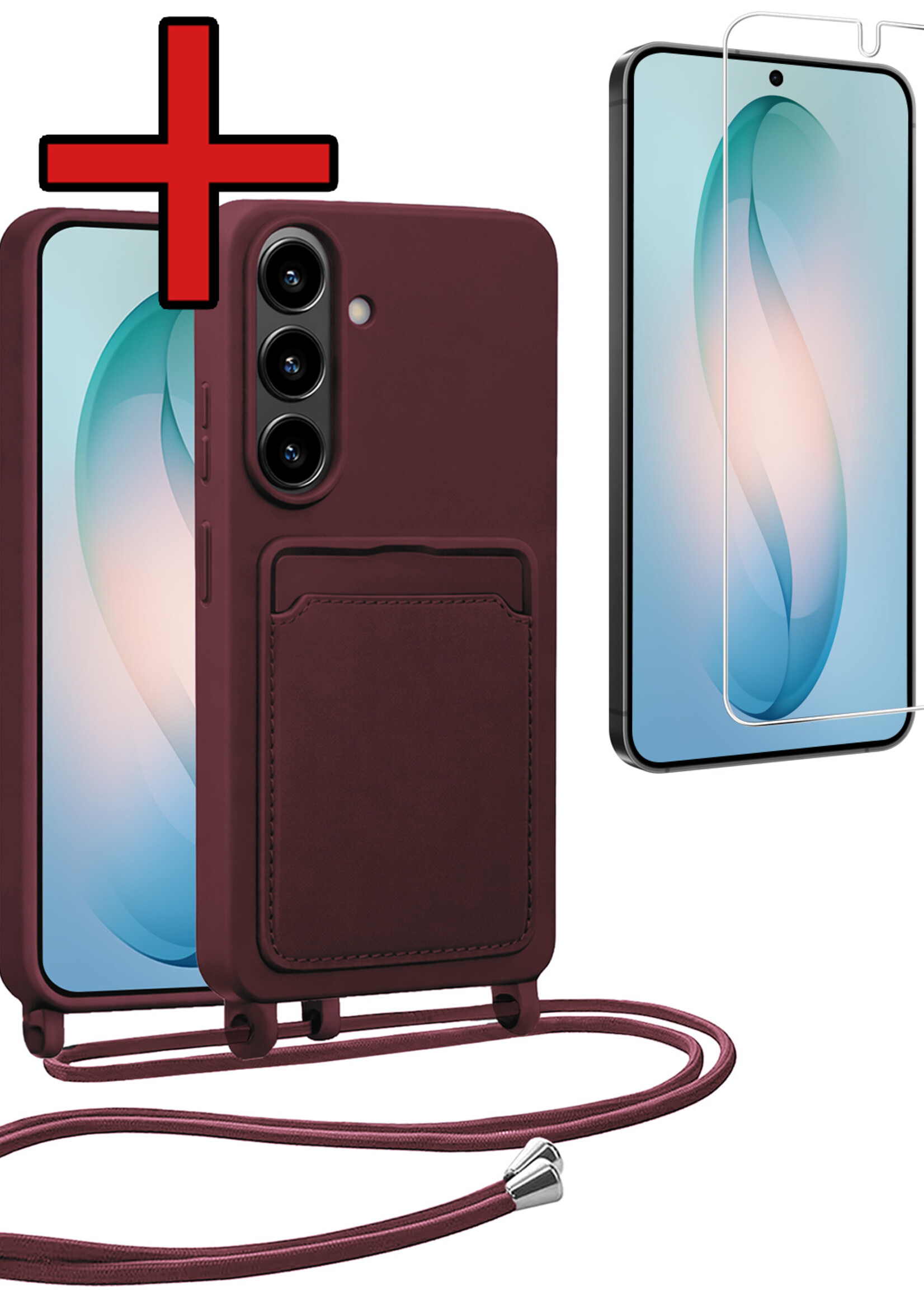 BTH BTH Samsung Galaxy S26 Hoesje Pashouder met Koord Met Screenprotector - Aubergine