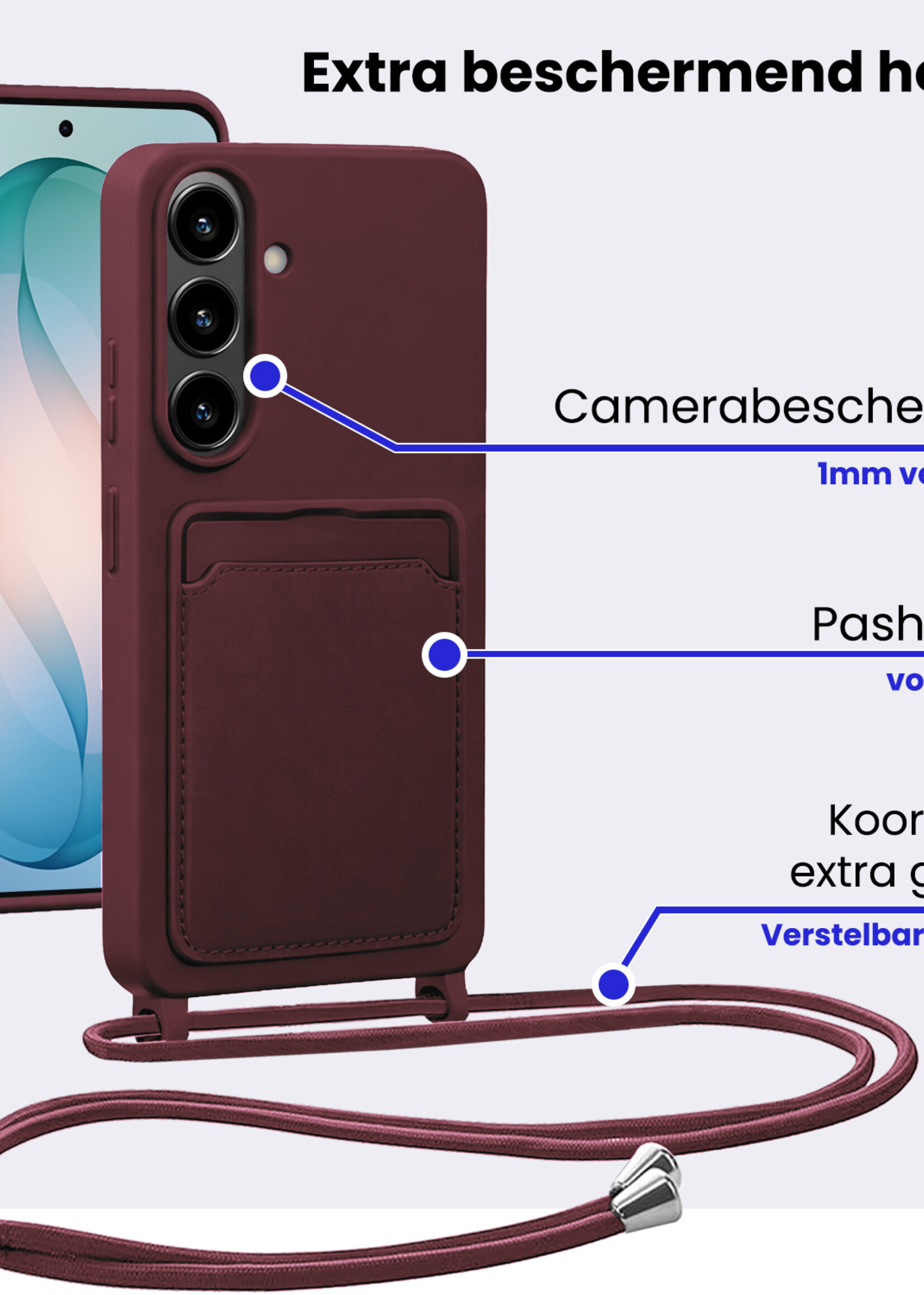 BTH BTH Samsung Galaxy S26 Hoesje Pashouder met Koord Met Screenprotector - Aubergine