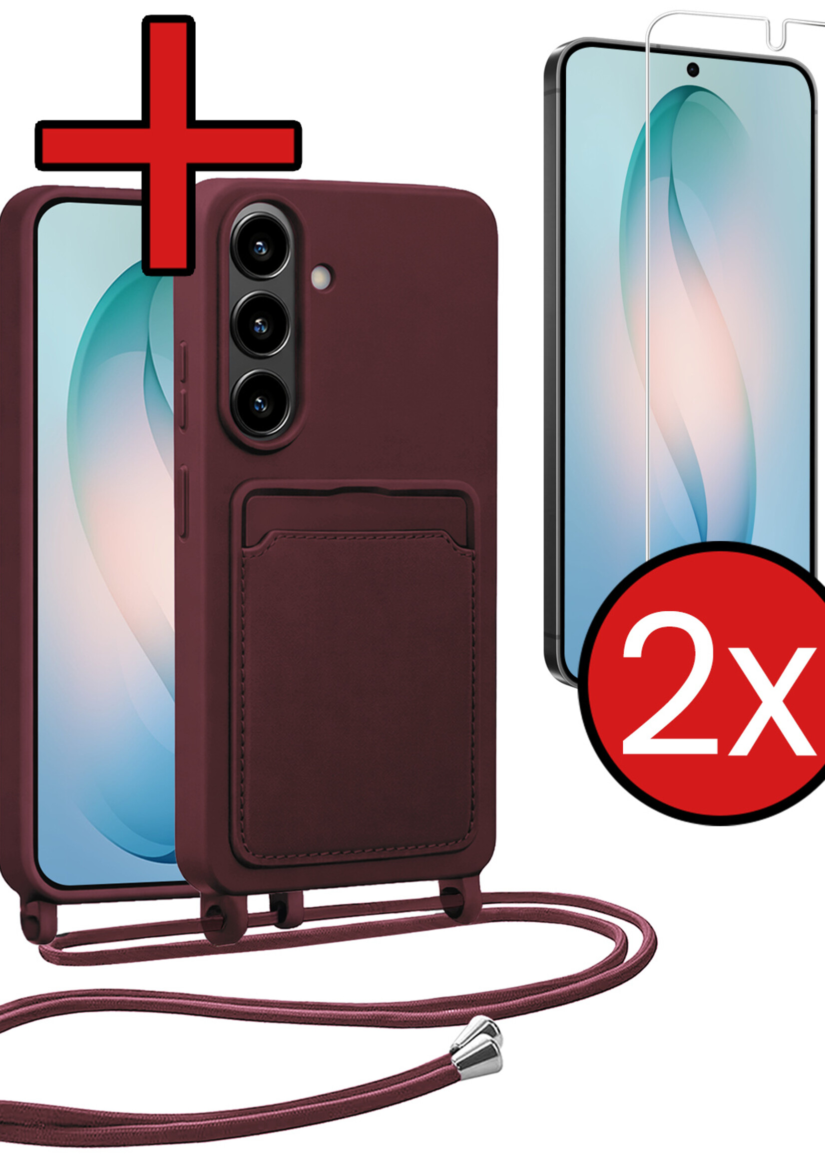 BTH BTH Samsung Galaxy S26 Hoesje Pashouder met Koord Met 2x Screenprotector - Aubergine