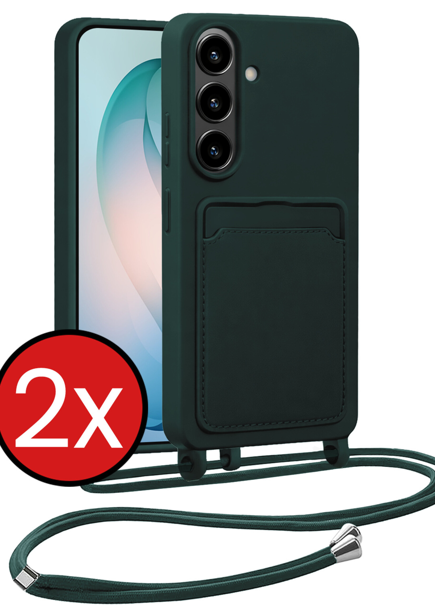 BTH BTH Samsung Galaxy S26 Hoesje Pashouder met Koord - Donkergroen - 2 PACK