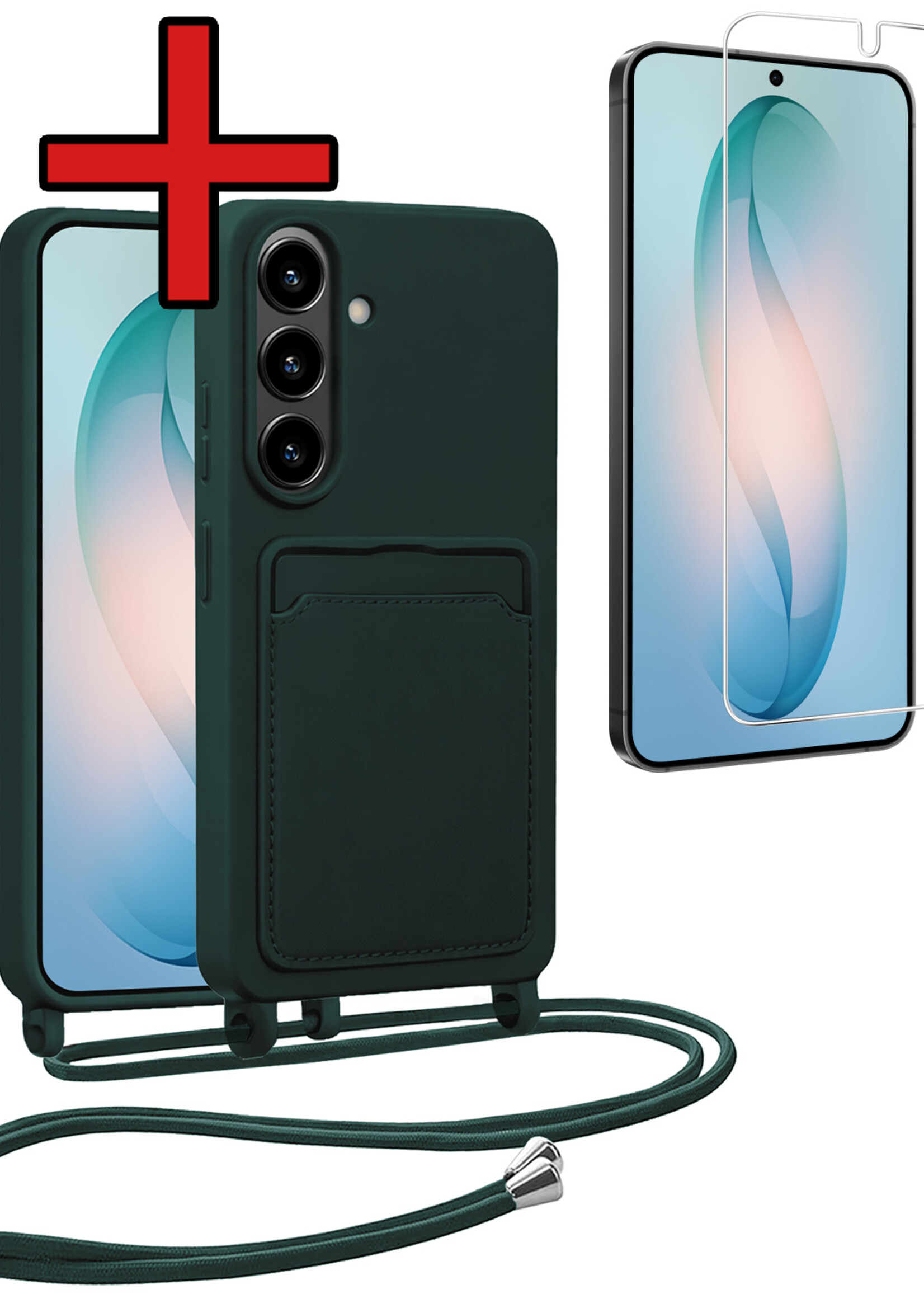 BTH BTH Samsung Galaxy S26 Hoesje Pashouder met Koord Met Screenprotector - Donkergroen