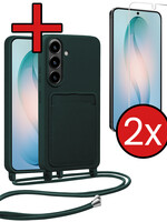 BTH BTH Samsung Galaxy S26 Hoesje Pashouder met Koord Met 2x Screenprotector - Donkergroen