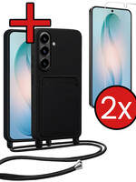 BTH BTH Samsung Galaxy S26 Hoesje Pashouder met Koord Met 2x Screenprotector - Zwart