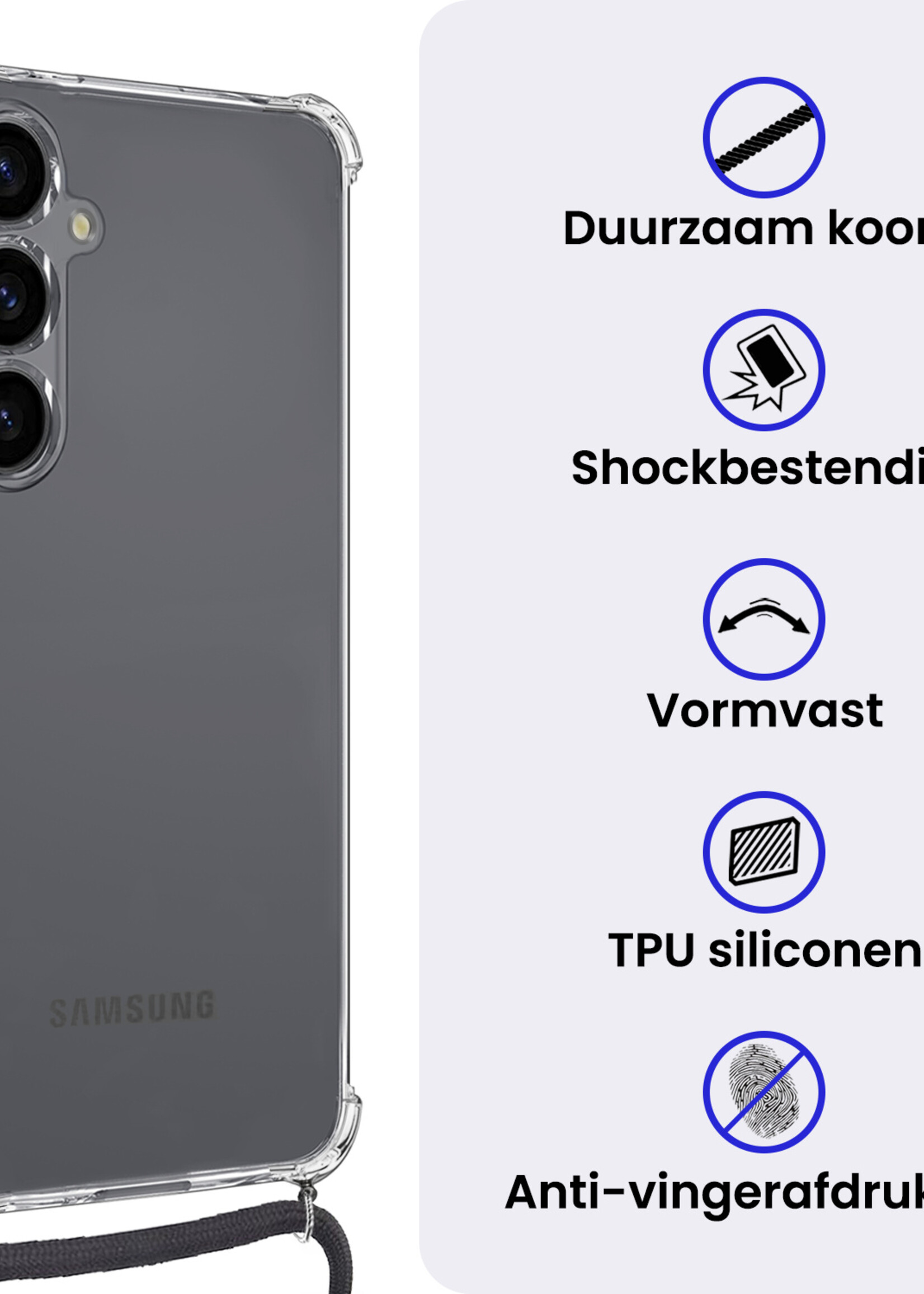 BTH BTH Samsung Galaxy S26 Plus Hoesje Transparant Shockproof Met Zwart Koord