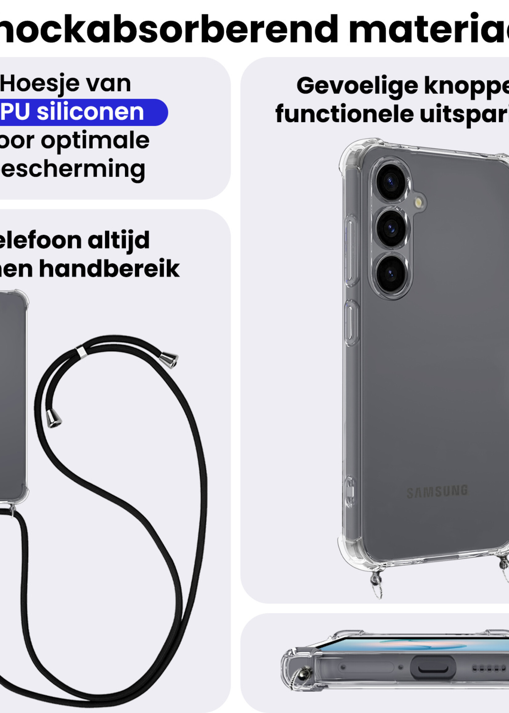 BTH BTH Samsung Galaxy S26 Plus Hoesje Transparant Shockproof Met Zwart Koord
