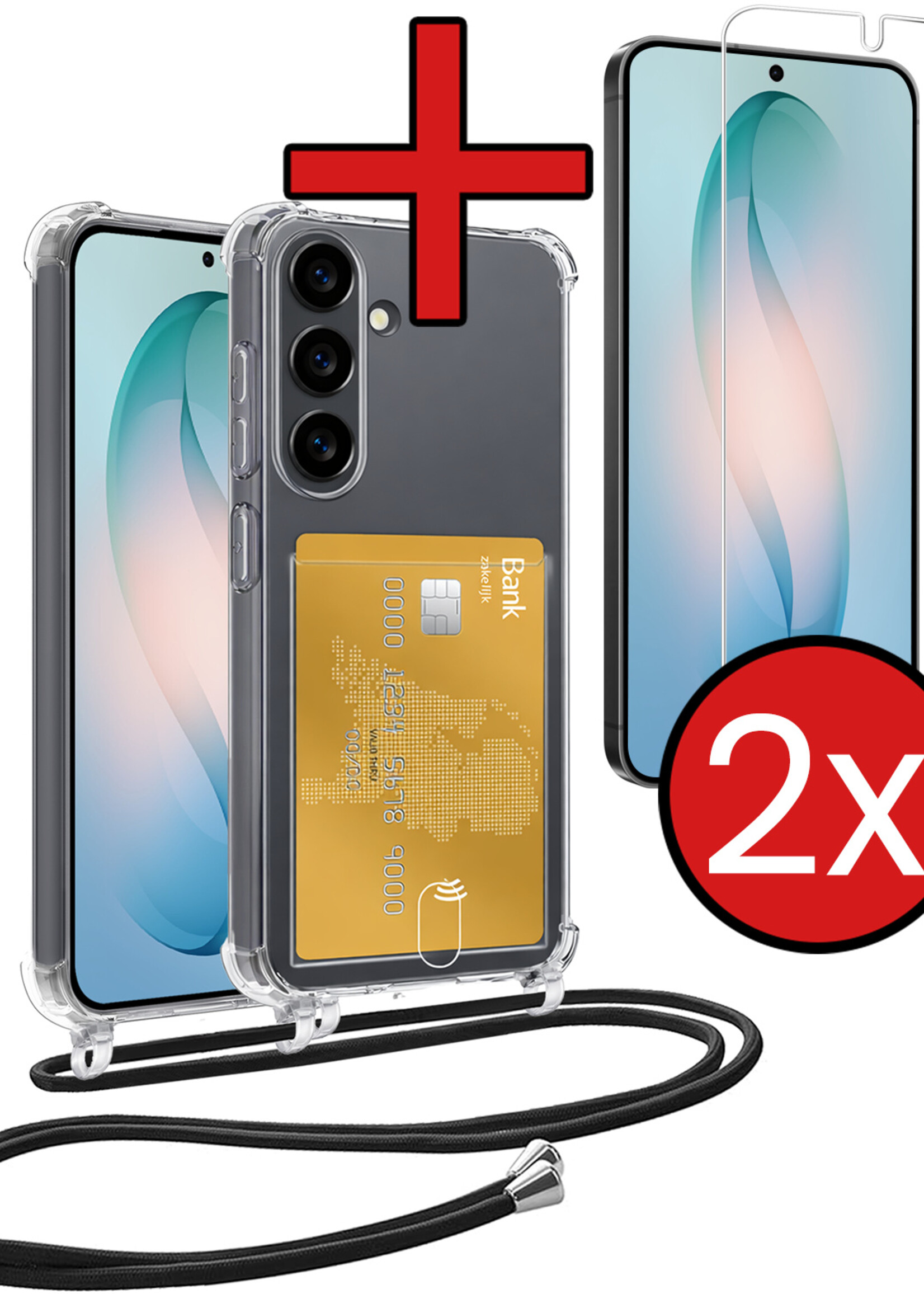 BTH BTH Samsung Galaxy S26 Plus Hoesje Pashouder met Koord Met 2x Screenprotector