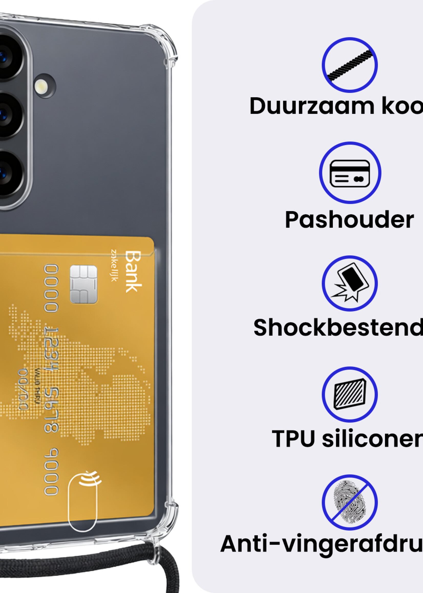 BTH BTH Samsung Galaxy S26 Plus Hoesje Pashouder met Koord Met 2x Screenprotector