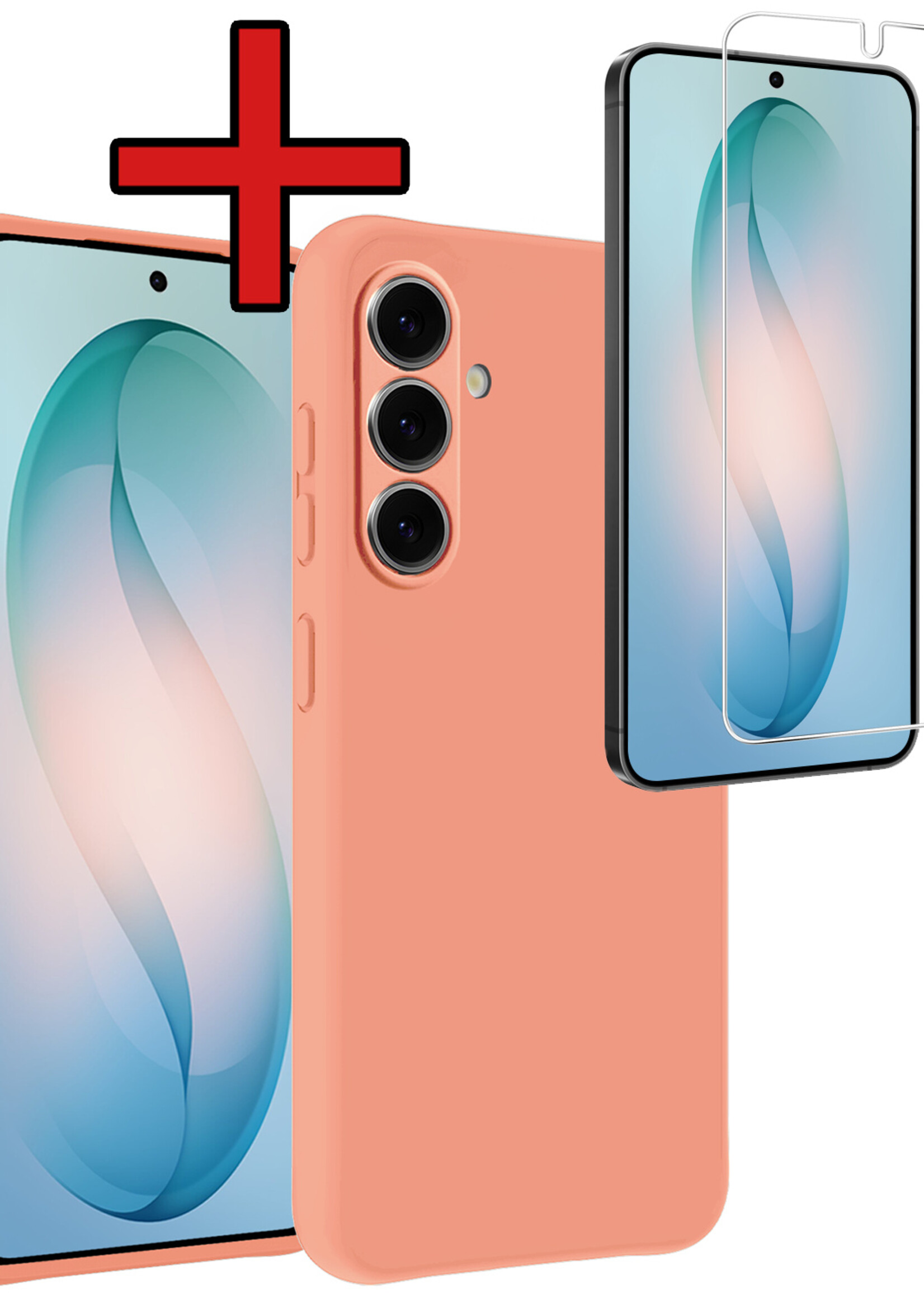 BTH BTH Samsung Galaxy S26 Plus Hoesje Siliconen Met Screenprotector - Perzik