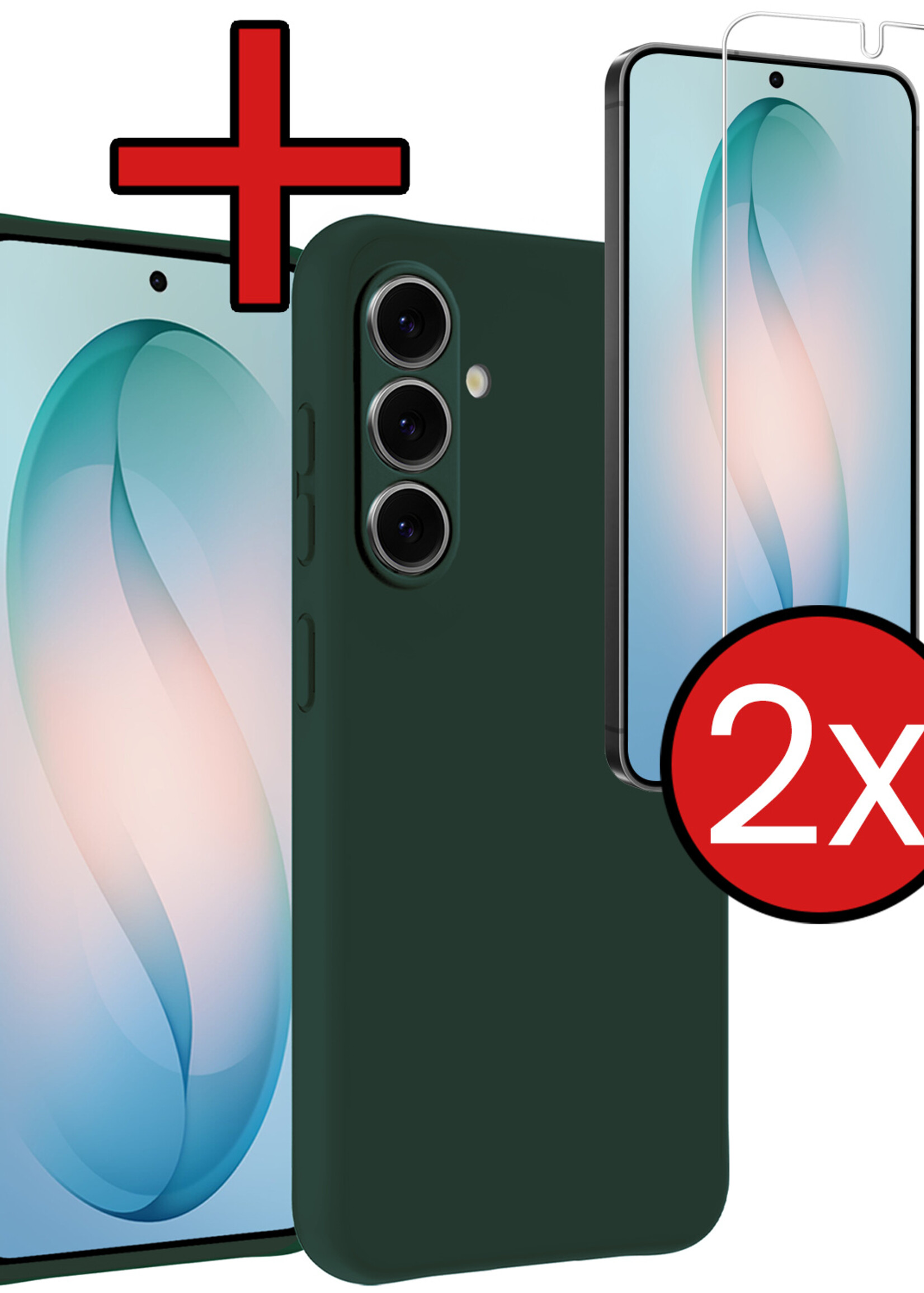 BTH BTH Samsung Galaxy S26 Plus Hoesje Siliconen Met 2x Screenprotector - Donkergroen