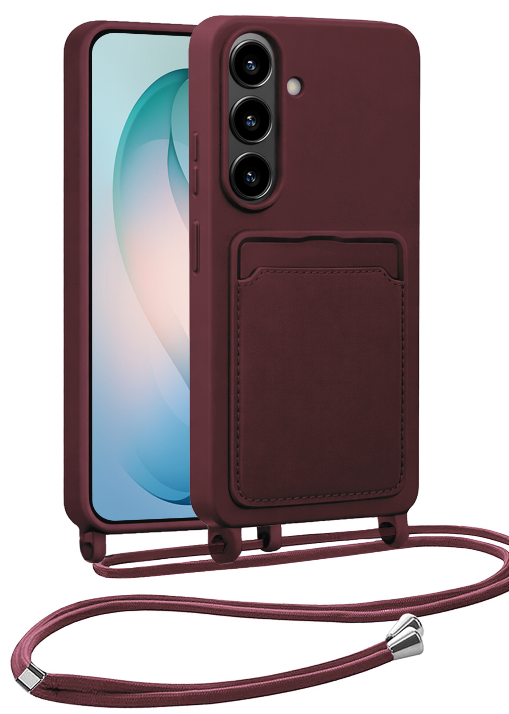 BTH BTH Samsung Galaxy S26 Plus Hoesje Pashouder met Koord - Aubergine