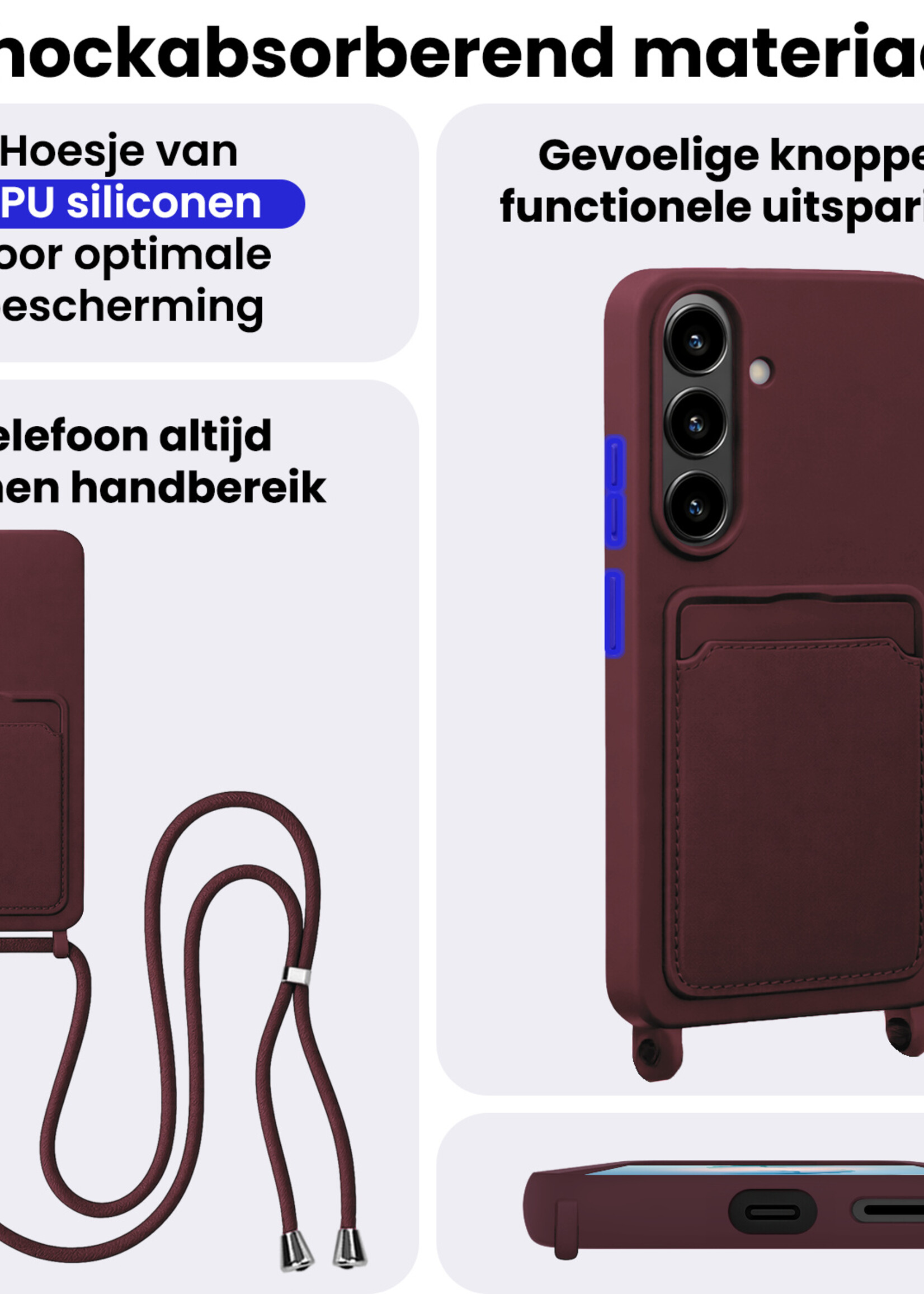 BTH BTH Samsung Galaxy S26 Plus Hoesje Pashouder met Koord Met Screenprotector - Aubergine