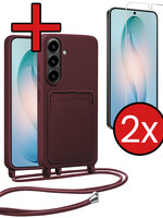 BTH BTH Samsung Galaxy S26 Plus Hoesje Pashouder met Koord Met 2x Screenprotector - Aubergine