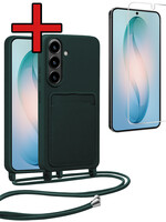 BTH BTH Samsung Galaxy S26 Plus Hoesje Pashouder met Koord Met Screenprotector - Donkergroen