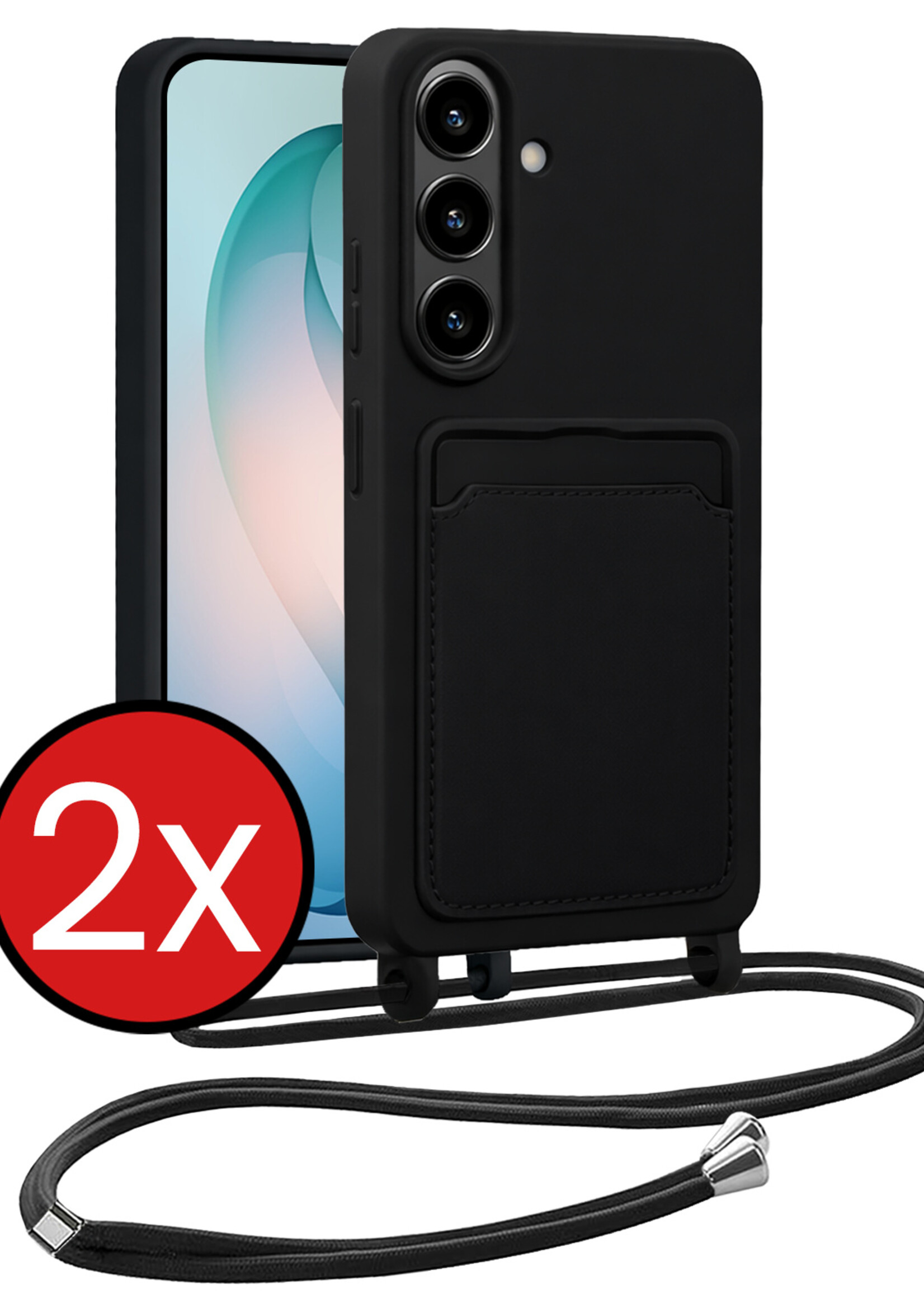 BTH BTH Samsung Galaxy S26 Plus Hoesje Pashouder met Koord - Zwart - 2 PACK