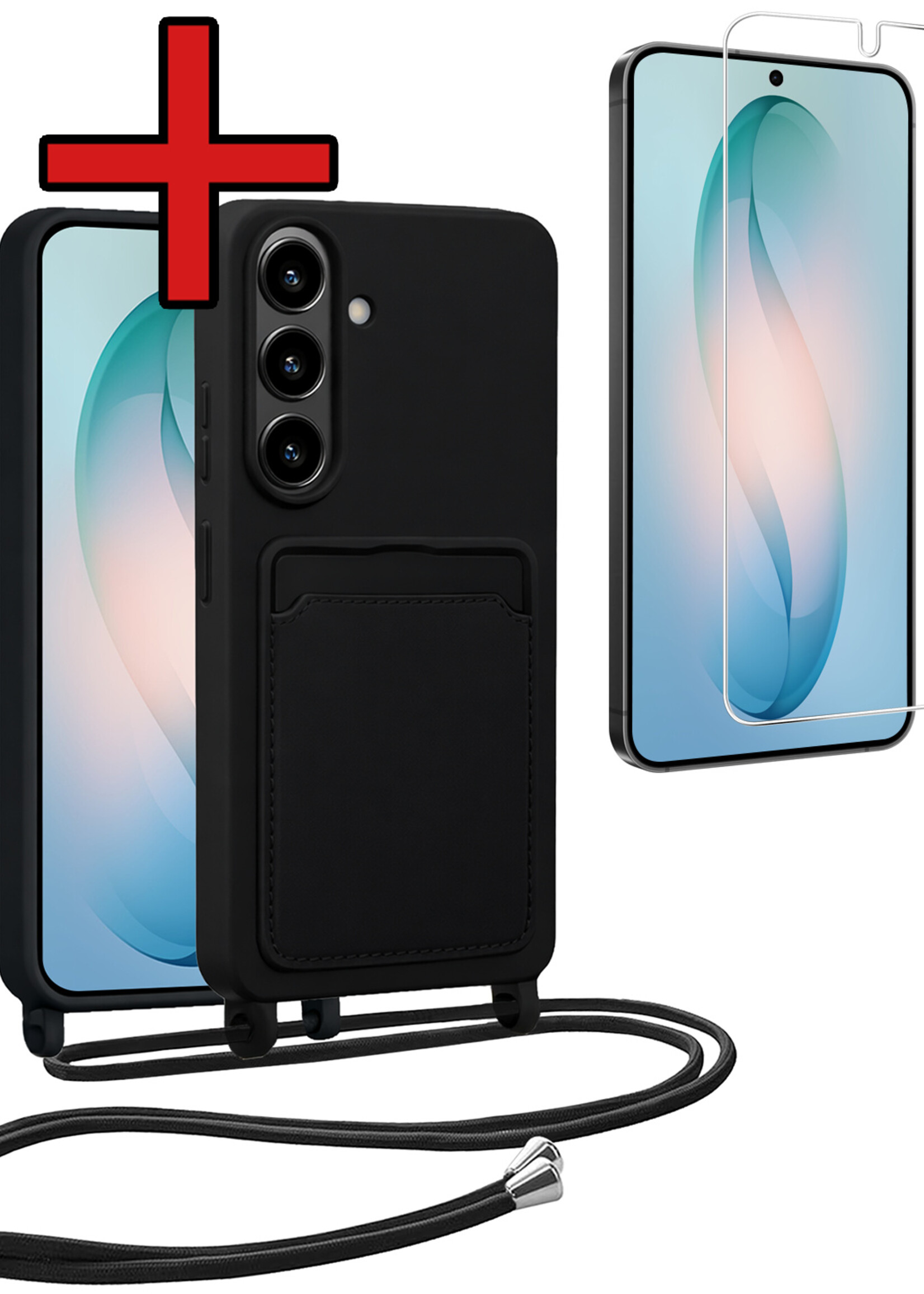 BTH BTH Samsung Galaxy S26 Plus Hoesje Pashouder met Koord Met Screenprotector - Zwart