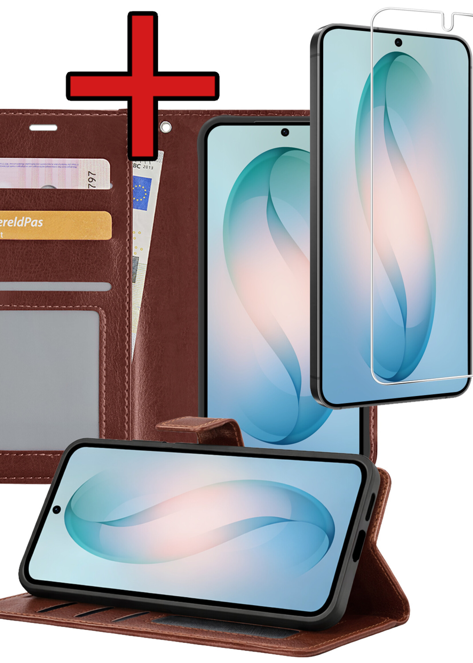 BTH BTH Samsung Galaxy S26 Plus Hoesje Bookcase Met Screenprotector - Bruin