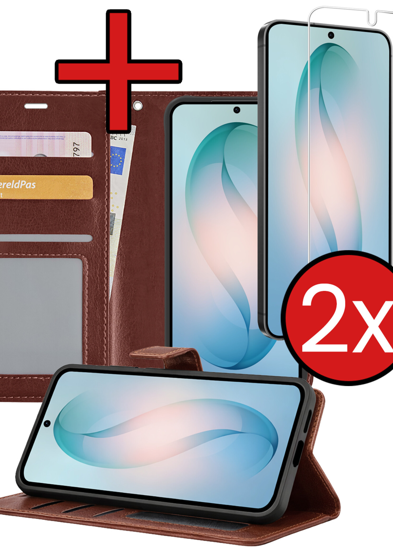 BTH BTH Samsung Galaxy S26 Plus Hoesje Bookcase Met 2x Screenprotector - Bruin