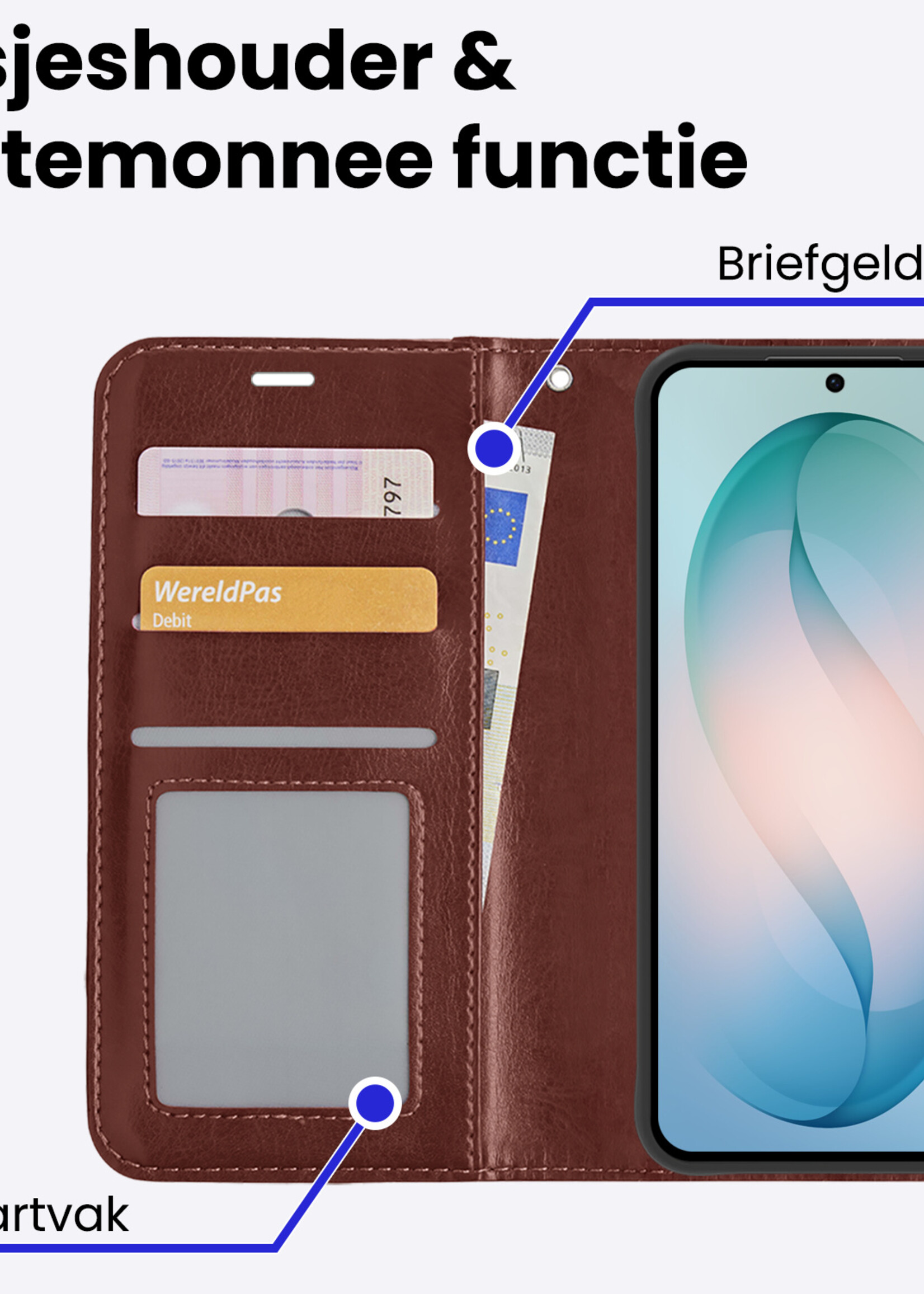 BTH BTH Samsung Galaxy S26 Plus Hoesje Bookcase Met 2x Screenprotector - Bruin