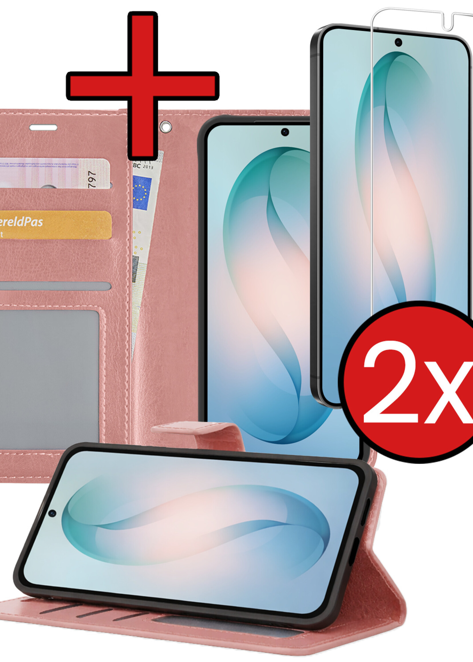 BTH BTH Samsung Galaxy S26 Plus Hoesje Bookcase Met 2x Screenprotector - Rose Goud