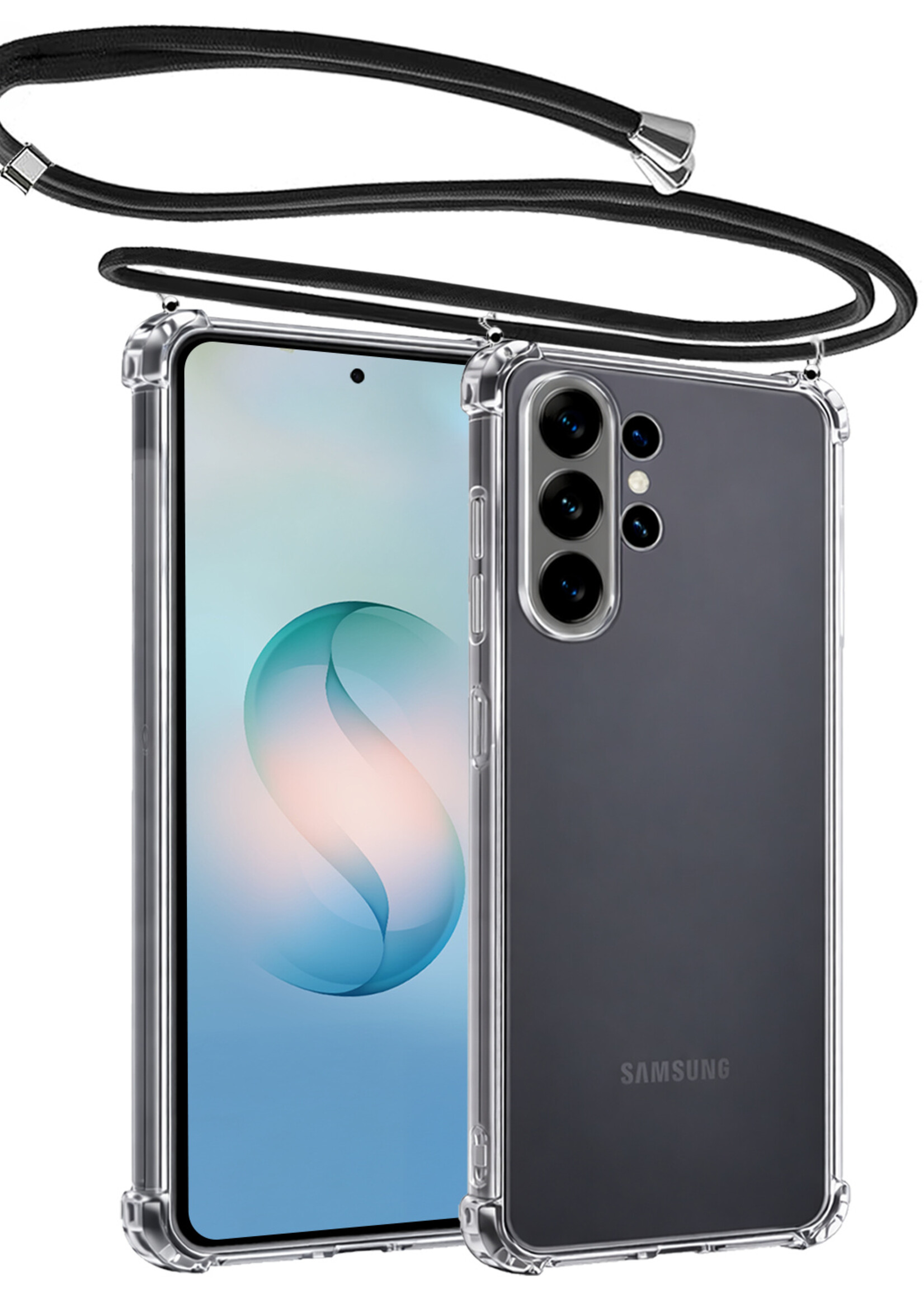 BTH BTH Samsung Galaxy S26 Ultra Hoesje Transparant Shockproof Met Zwart Koord