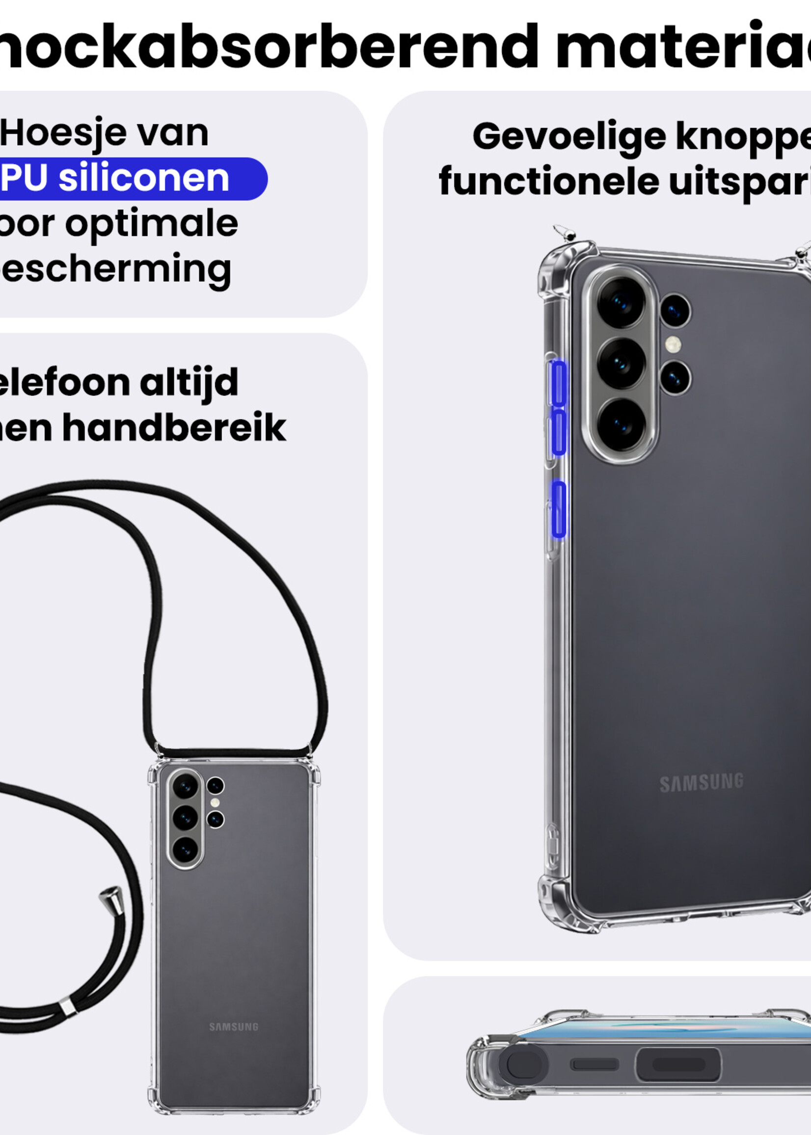 BTH BTH Samsung Galaxy S26 Ultra Hoesje Transparant Shockproof Met Zwart Koord