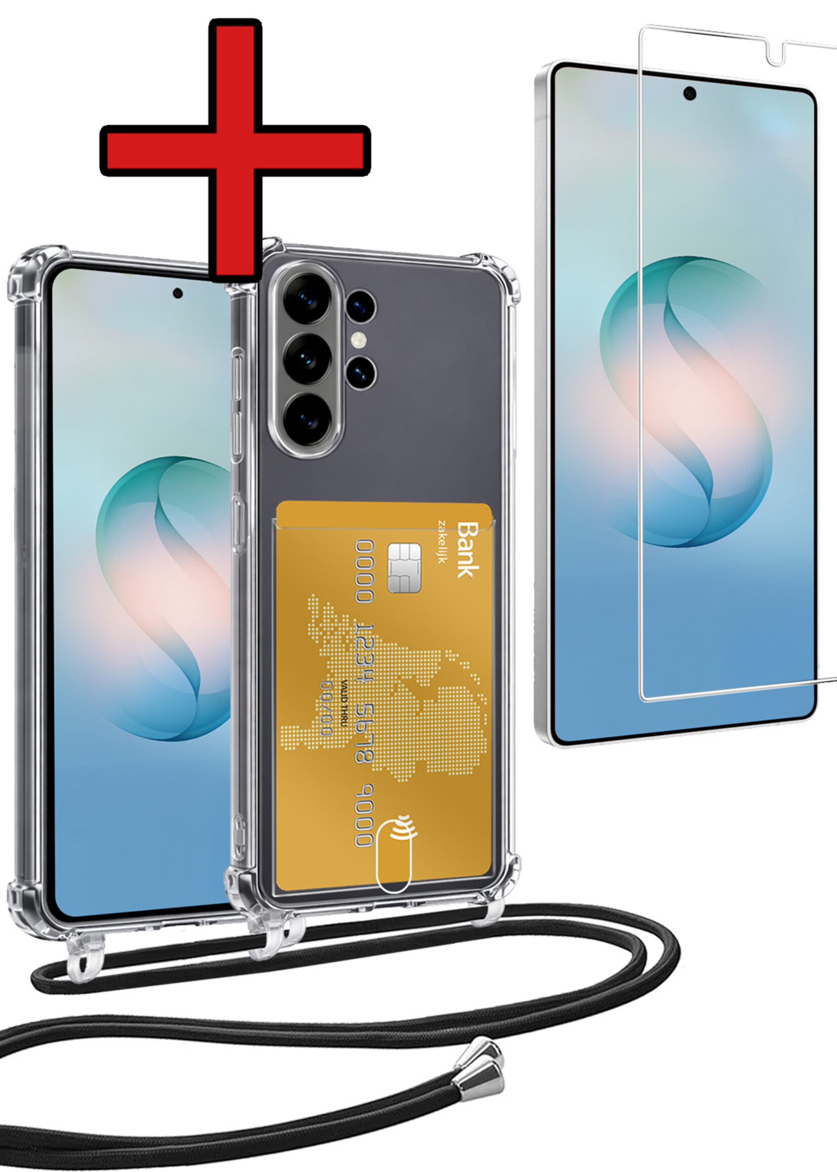 BTH BTH Samsung Galaxy S26 Ultra Hoesje Pashouder met Koord Met Screenprotector