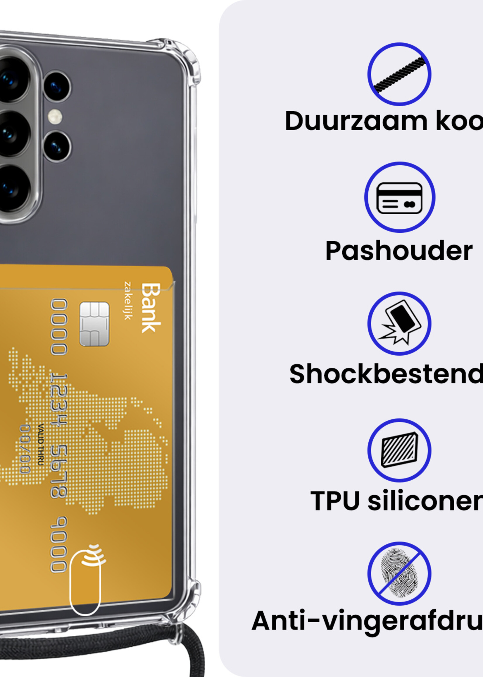 BTH BTH Samsung Galaxy S26 Ultra Hoesje Pashouder met Koord Met Screenprotector