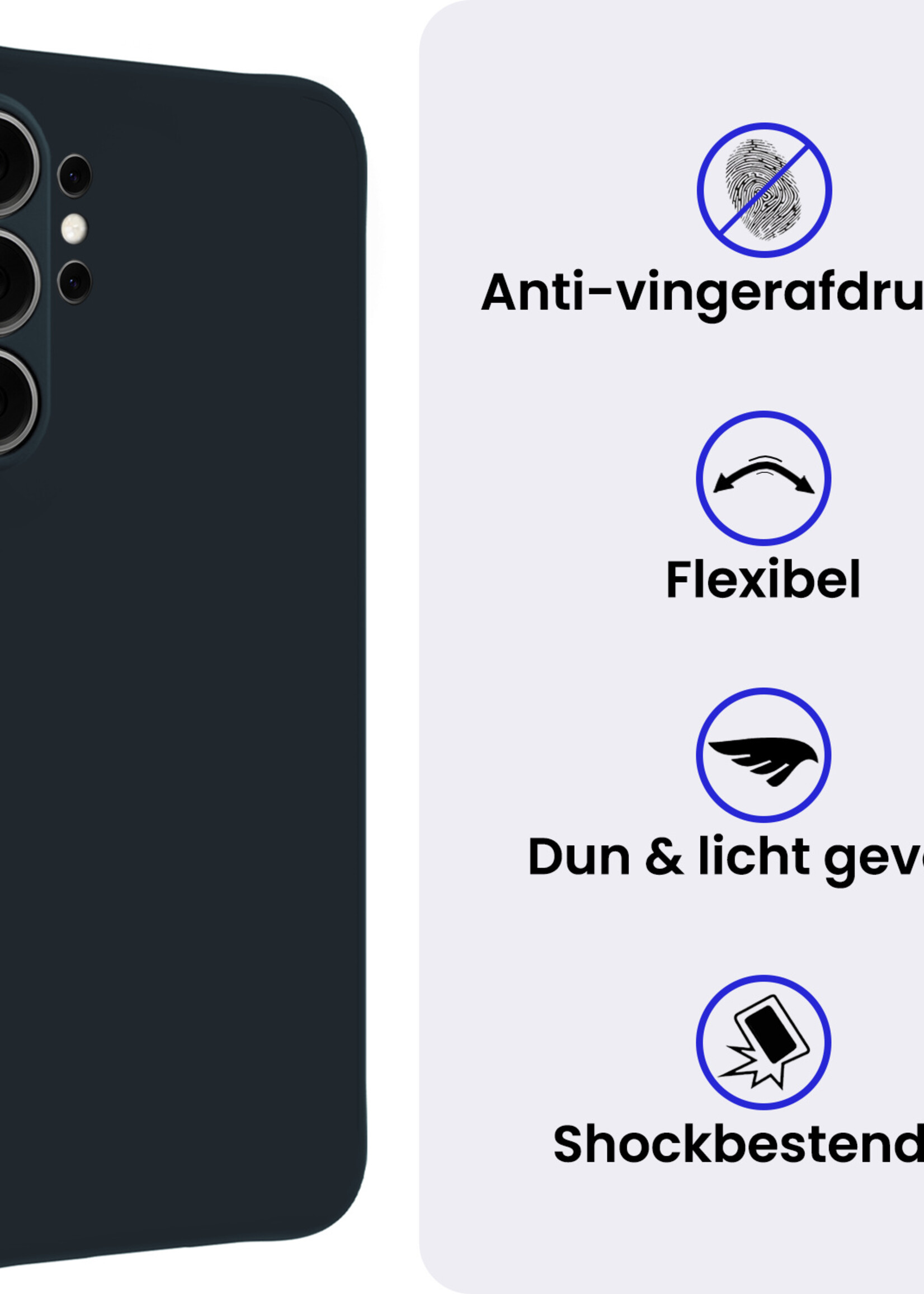 BTH BTH Samsung Galaxy S26 Ultra Hoesje Siliconen Met Screenprotector - Donkerblauw