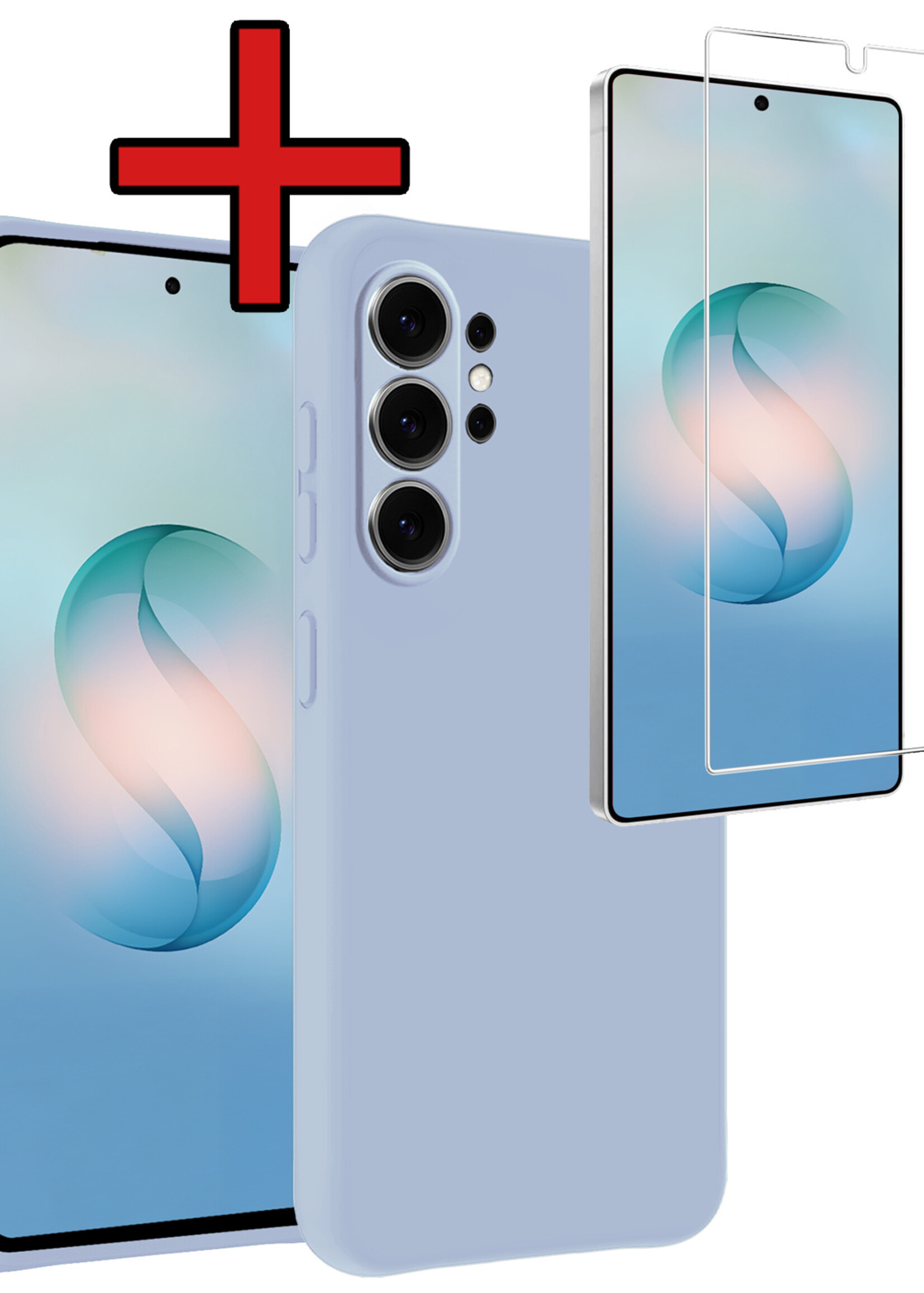 BTH BTH Samsung Galaxy S26 Ultra Hoesje Siliconen Met Screenprotector - Lichtblauw