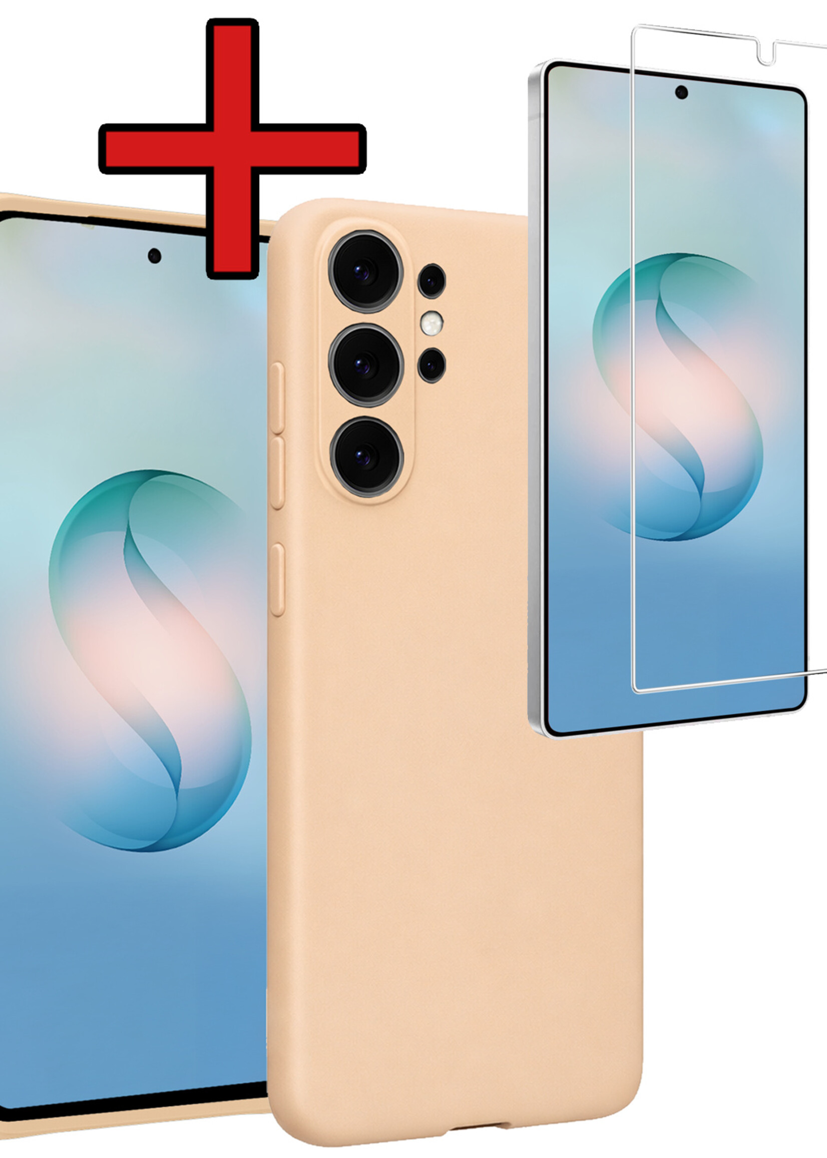 BTH BTH Samsung Galaxy S26 Ultra Hoesje Siliconen Met Screenprotector - Zand