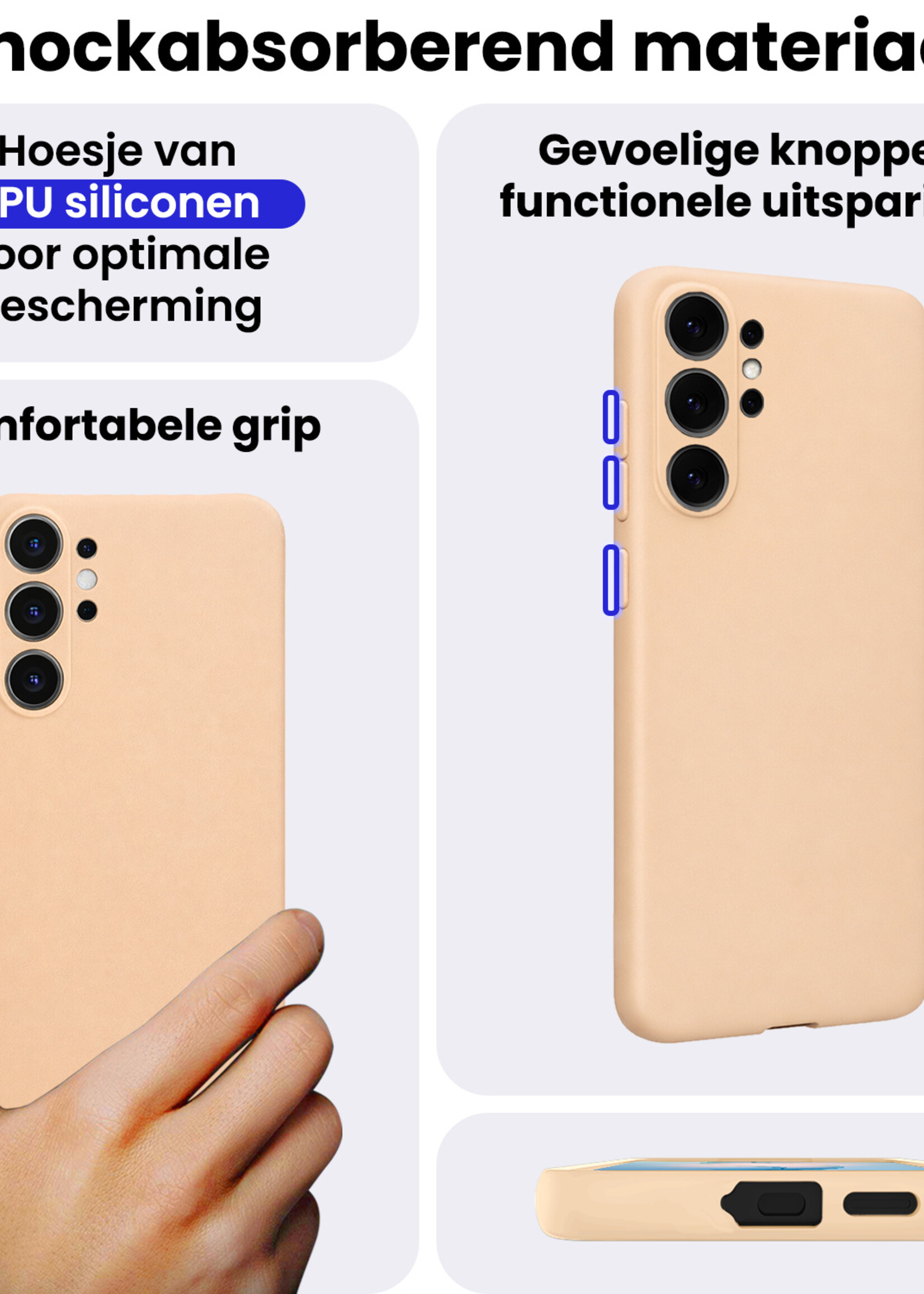 BTH BTH Samsung Galaxy S26 Ultra Hoesje Siliconen Met Screenprotector - Zand