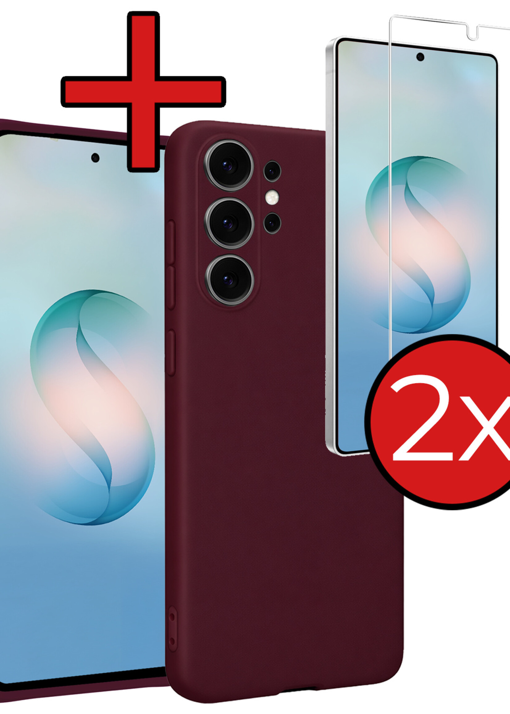 BTH BTH Samsung Galaxy S26 Ultra Hoesje Siliconen Met 2x Screenprotector - Aubergine