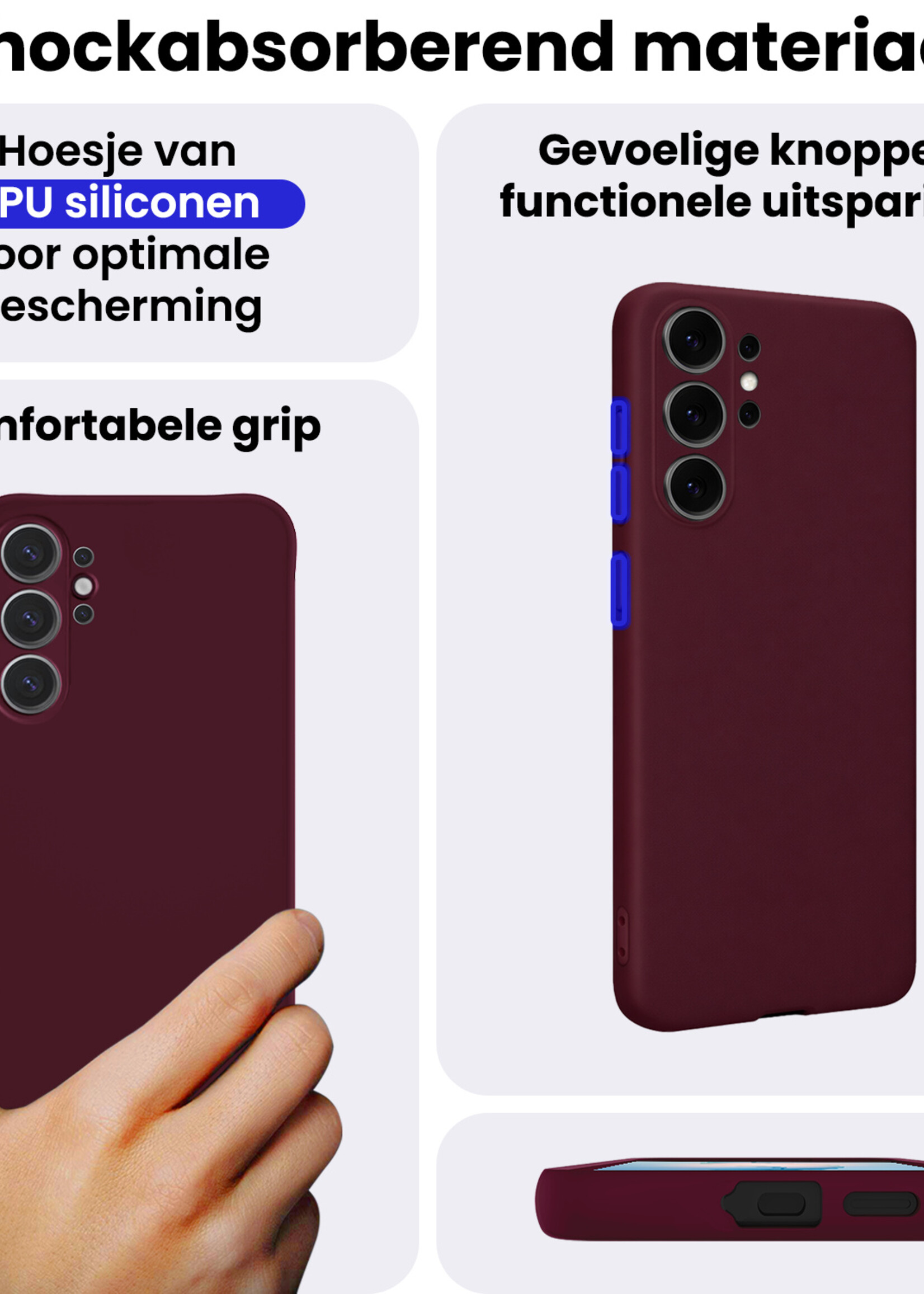 BTH BTH Samsung Galaxy S26 Ultra Hoesje Siliconen Met 2x Screenprotector - Aubergine