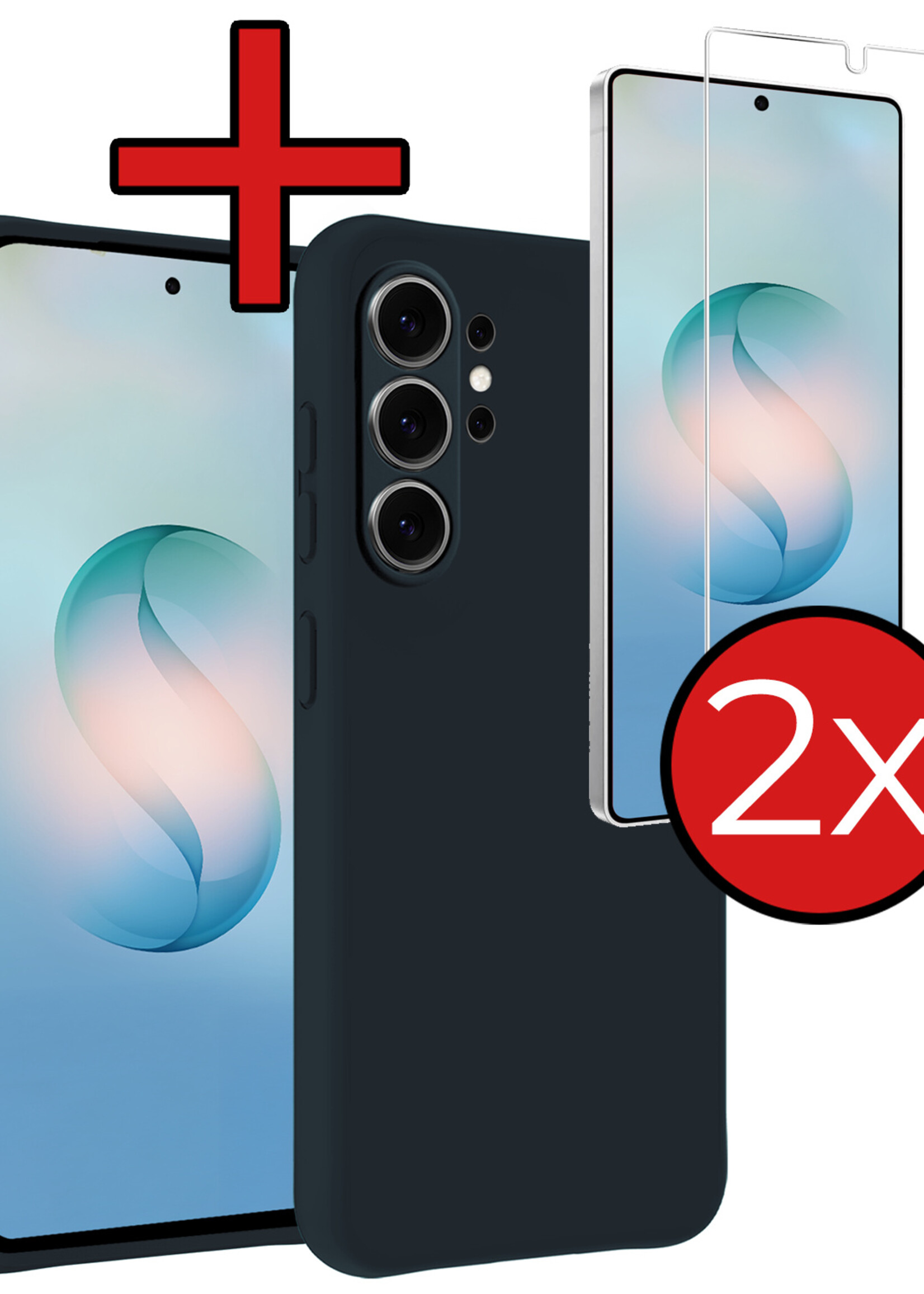 BTH BTH Samsung Galaxy S26 Ultra Hoesje Siliconen Met 2x Screenprotector - Donkerblauw