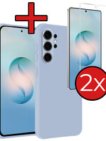 BTH BTH Samsung Galaxy S26 Ultra Hoesje Siliconen Met 2x Screenprotector - Lichtblauw