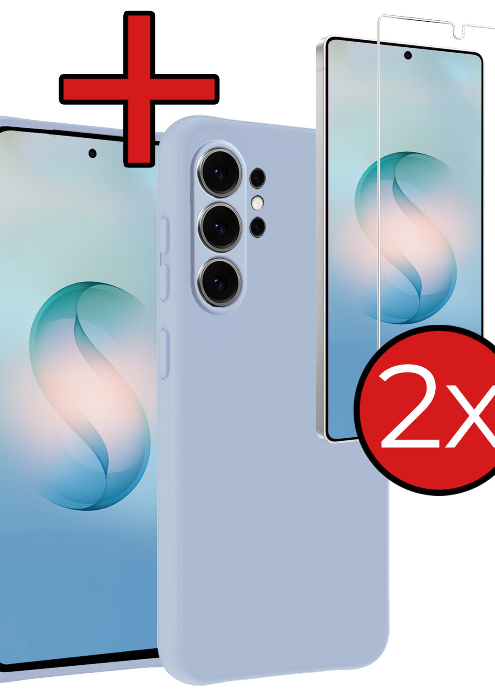 BTH BTH Samsung Galaxy S26 Ultra Hoesje Siliconen Met 2x Screenprotector - Lichtblauw