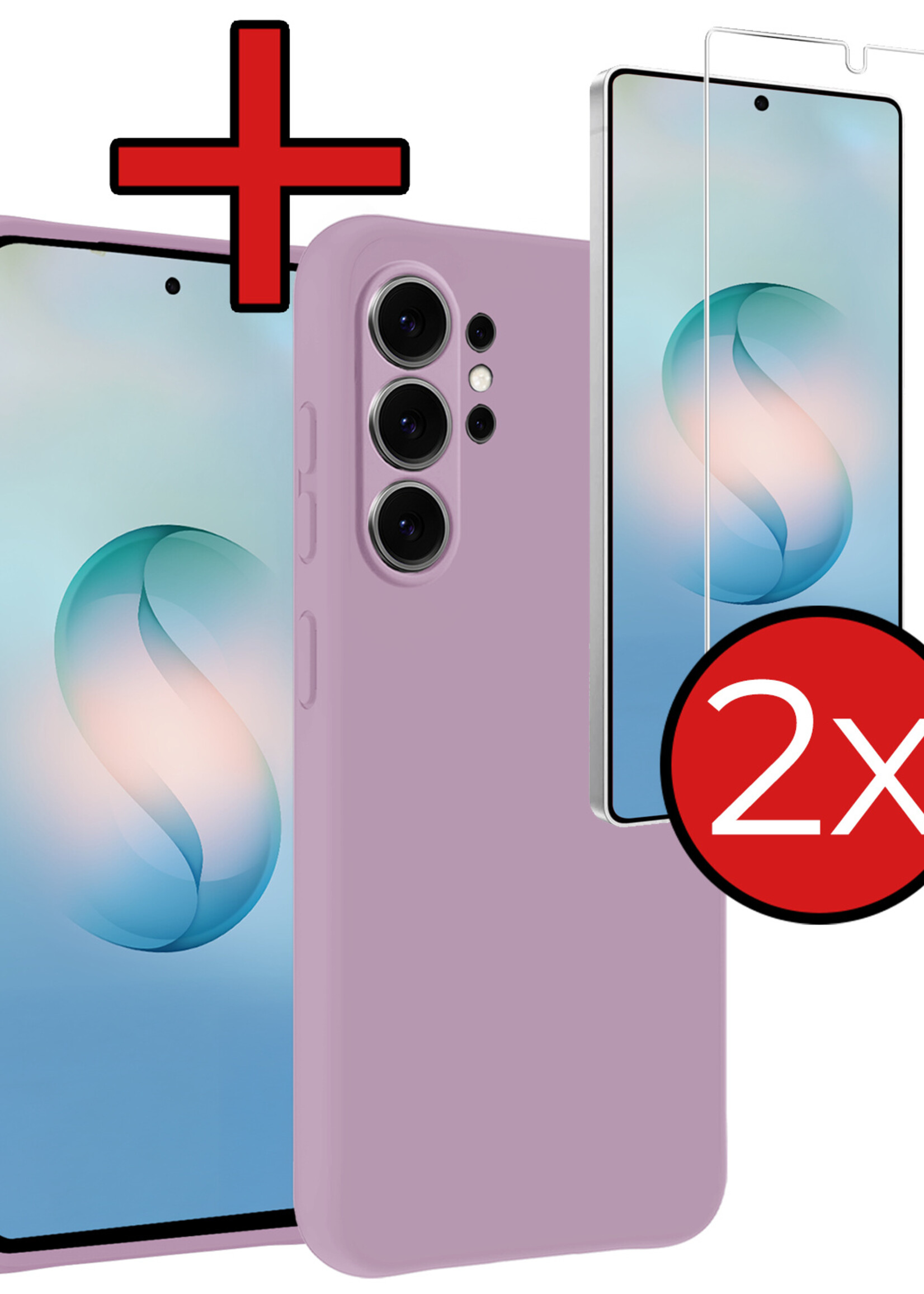 BTH BTH Samsung Galaxy S26 Ultra Hoesje Siliconen Met 2x Screenprotector - Lila