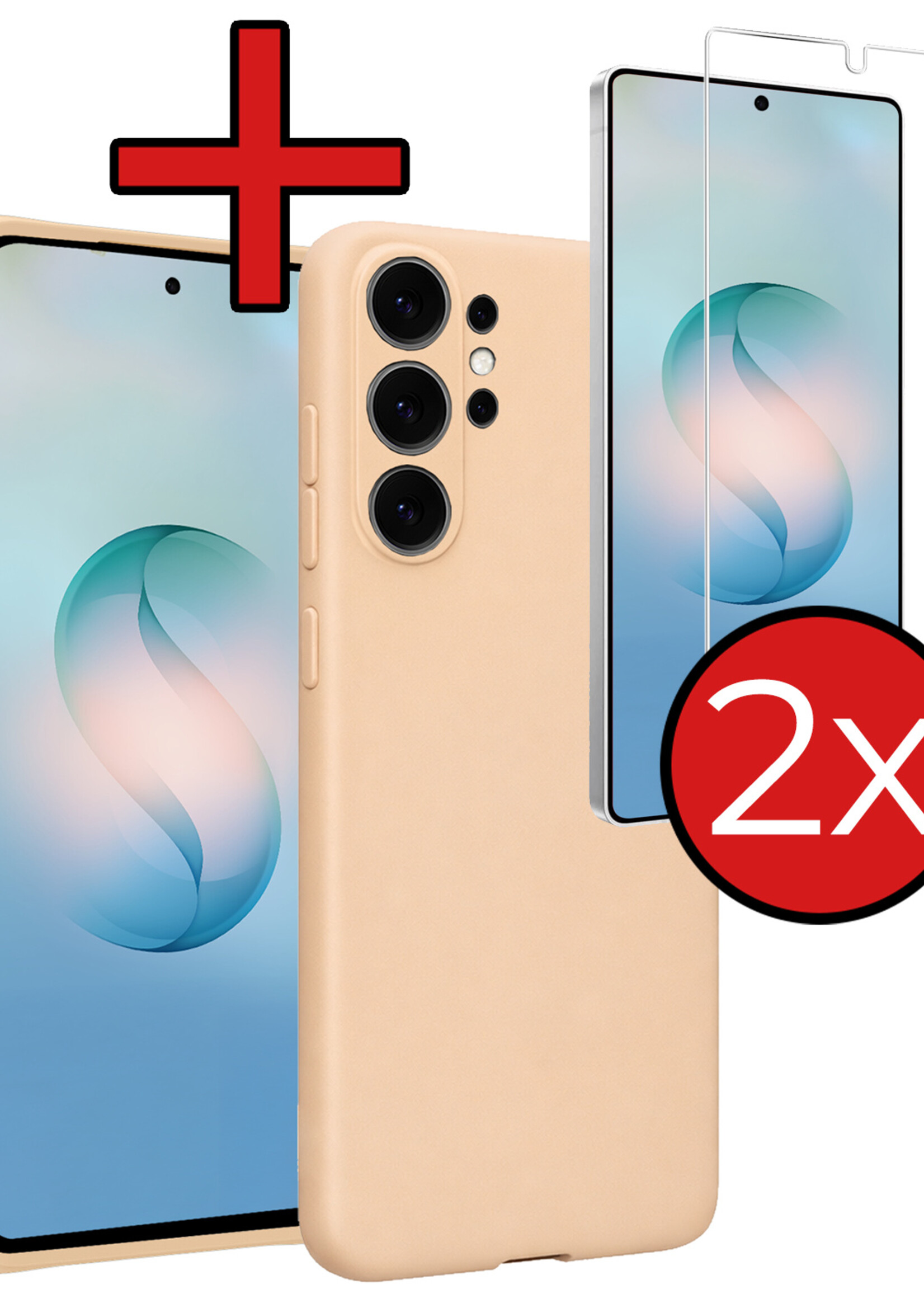 BTH BTH Samsung Galaxy S26 Ultra Hoesje Siliconen Met 2x Screenprotector - Zand