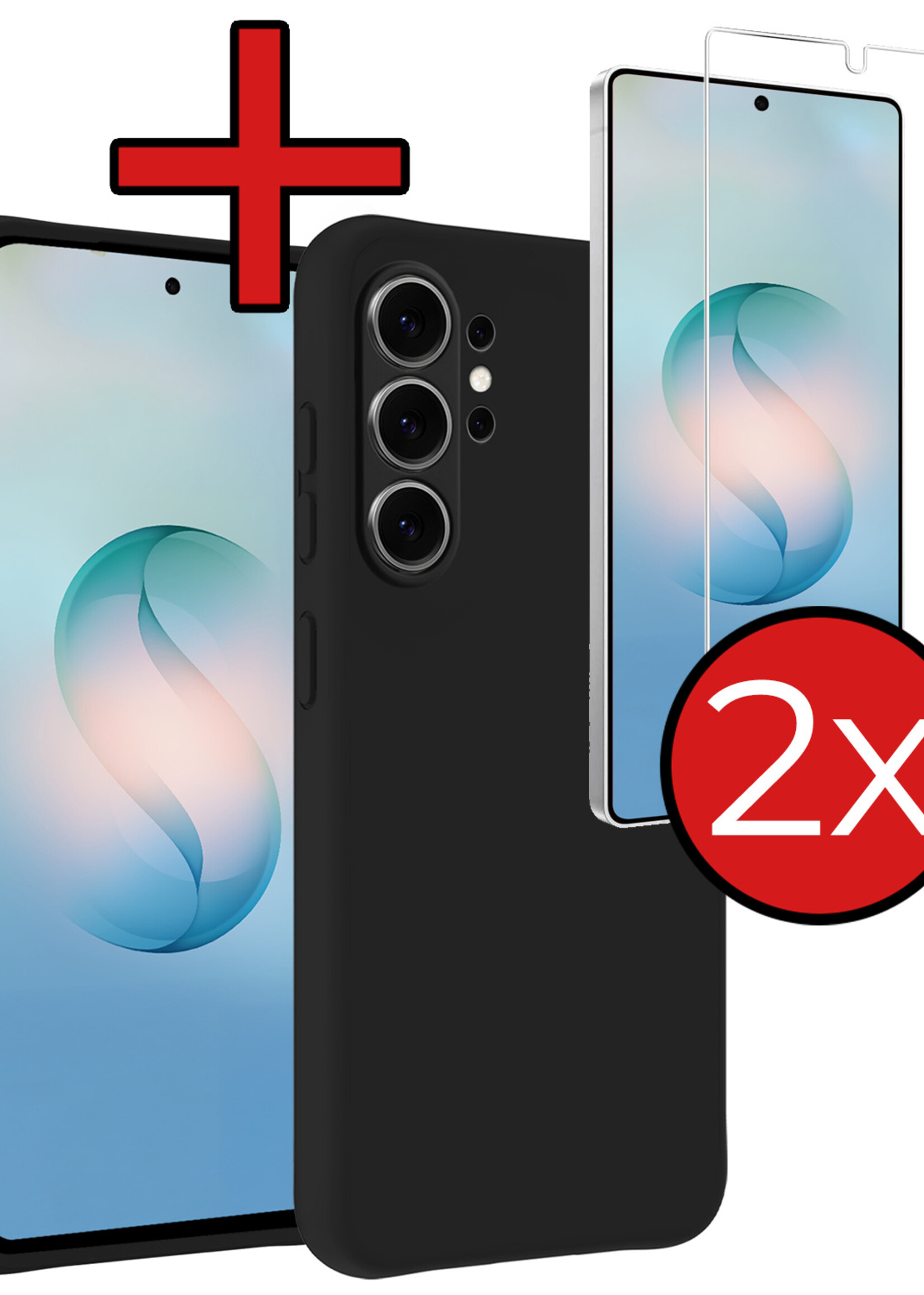 BTH BTH Samsung Galaxy S26 Ultra Hoesje Siliconen Met 2x Screenprotector - Zwart